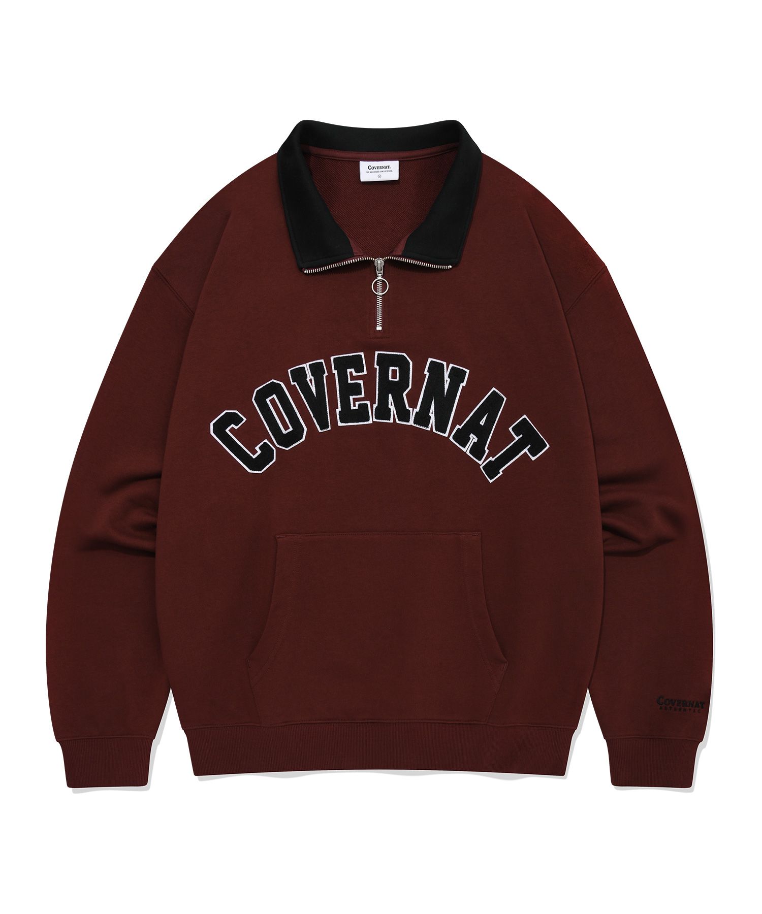 MUSINSA | COVERNAT Arch Logo Half Zip-up Man to Man Deep Red