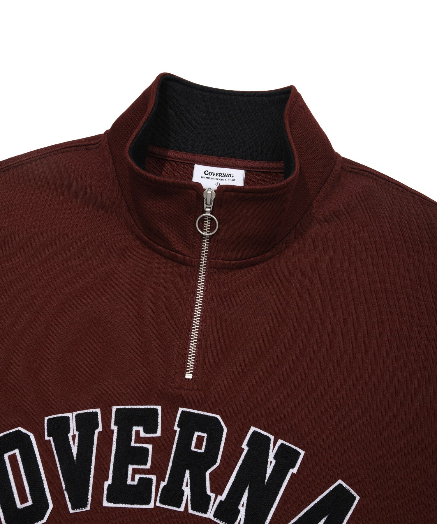 MUSINSA | COVERNAT Arch Logo Half Zip-up Man to Man Deep Red