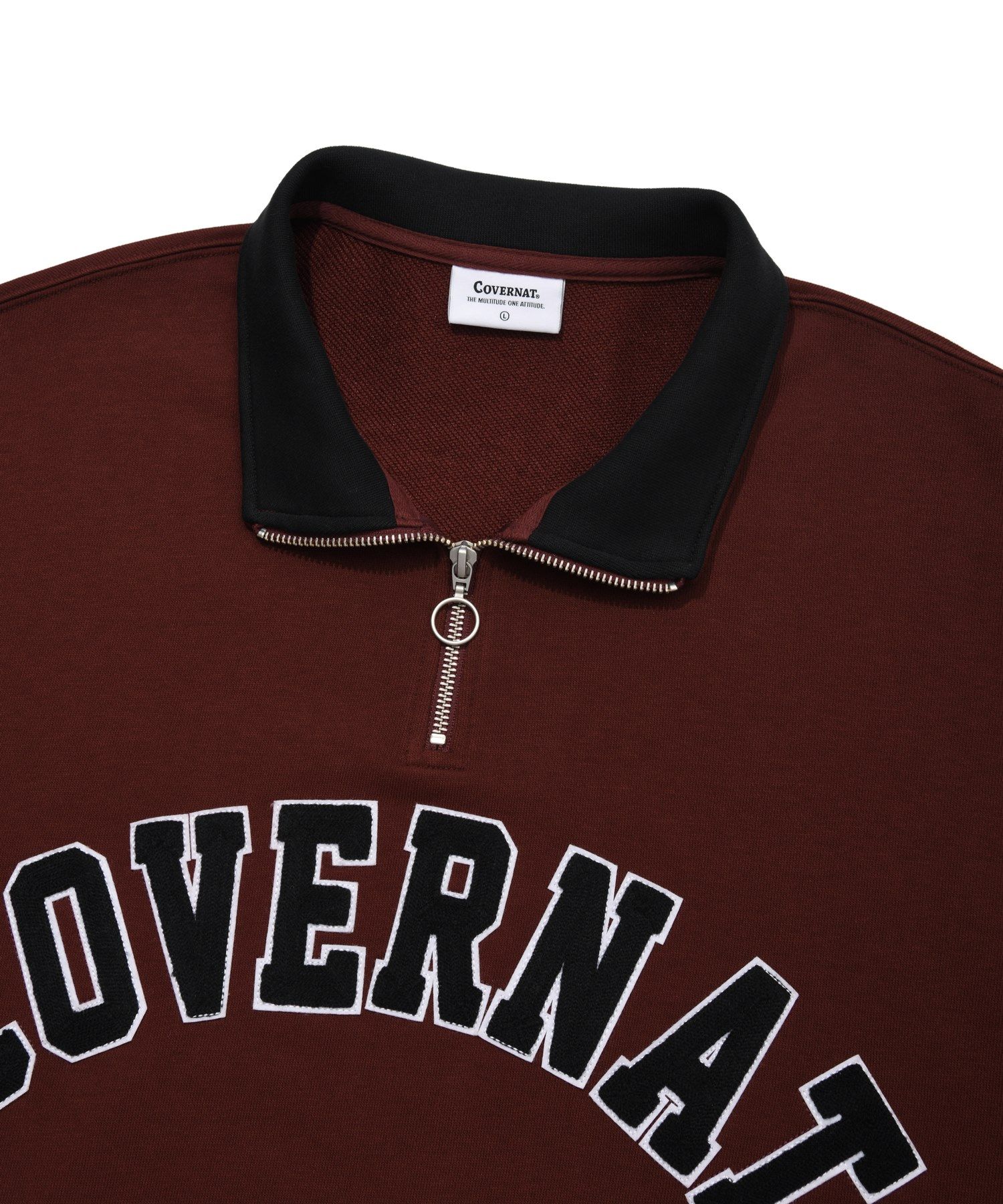 MUSINSA | COVERNAT Arch Logo Half Zip-up Man to Man Deep Red