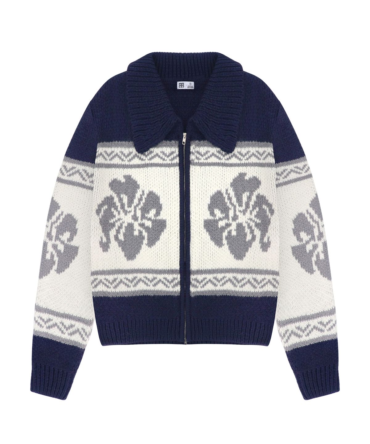 락케이크(ROCKCAKE) Flower Cowichan Cardigan - Navy
