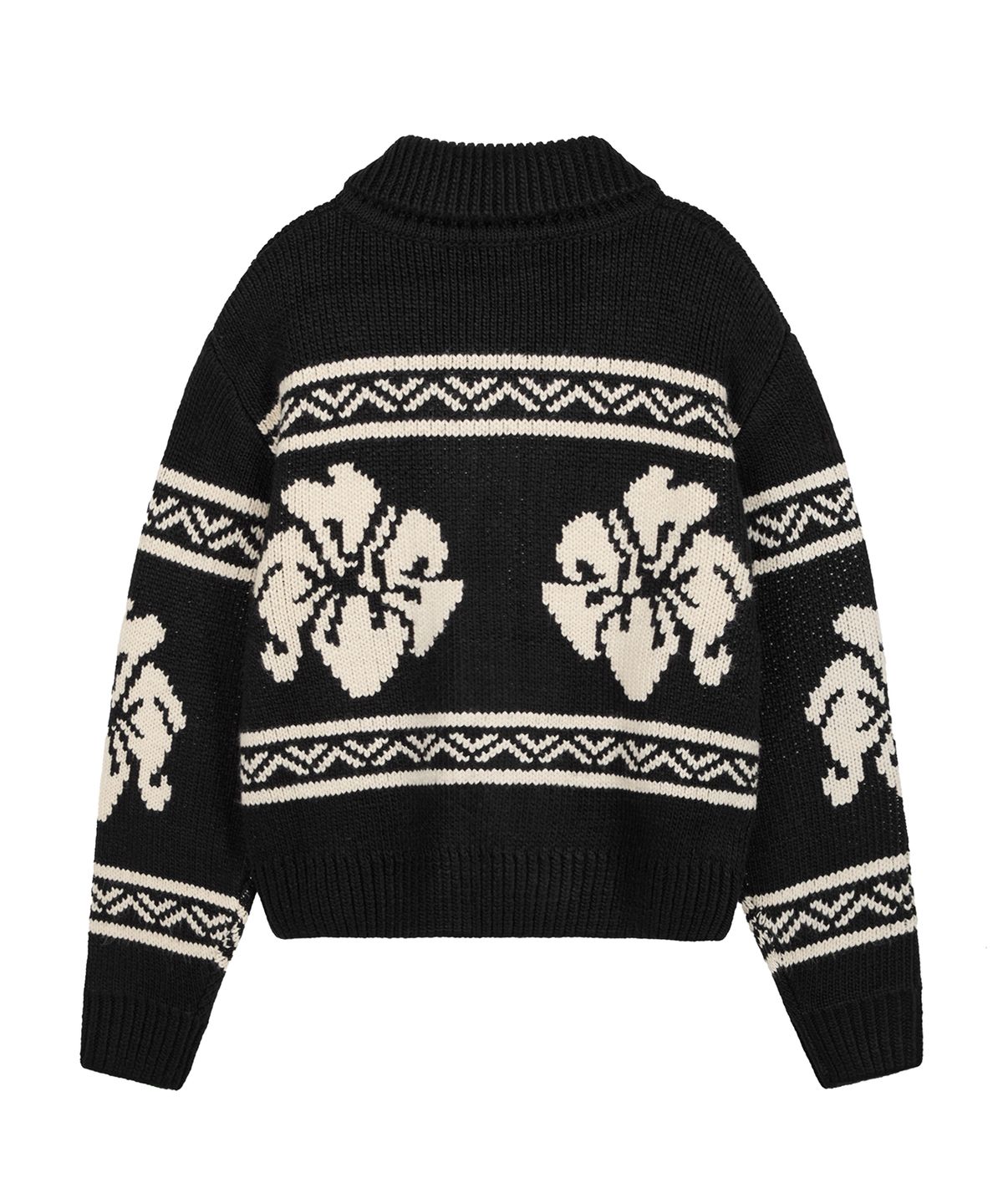락케이크(ROCKCAKE) Flower Cowichan Cardigan - Black/Black