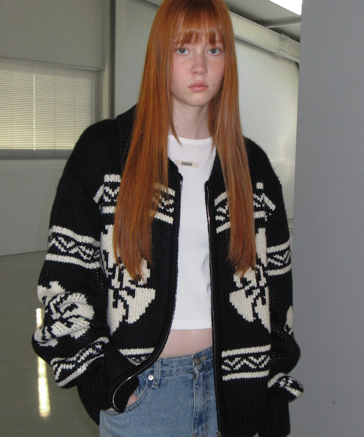 락케이크(ROCKCAKE) Flower Cowichan Cardigan - Black/Black