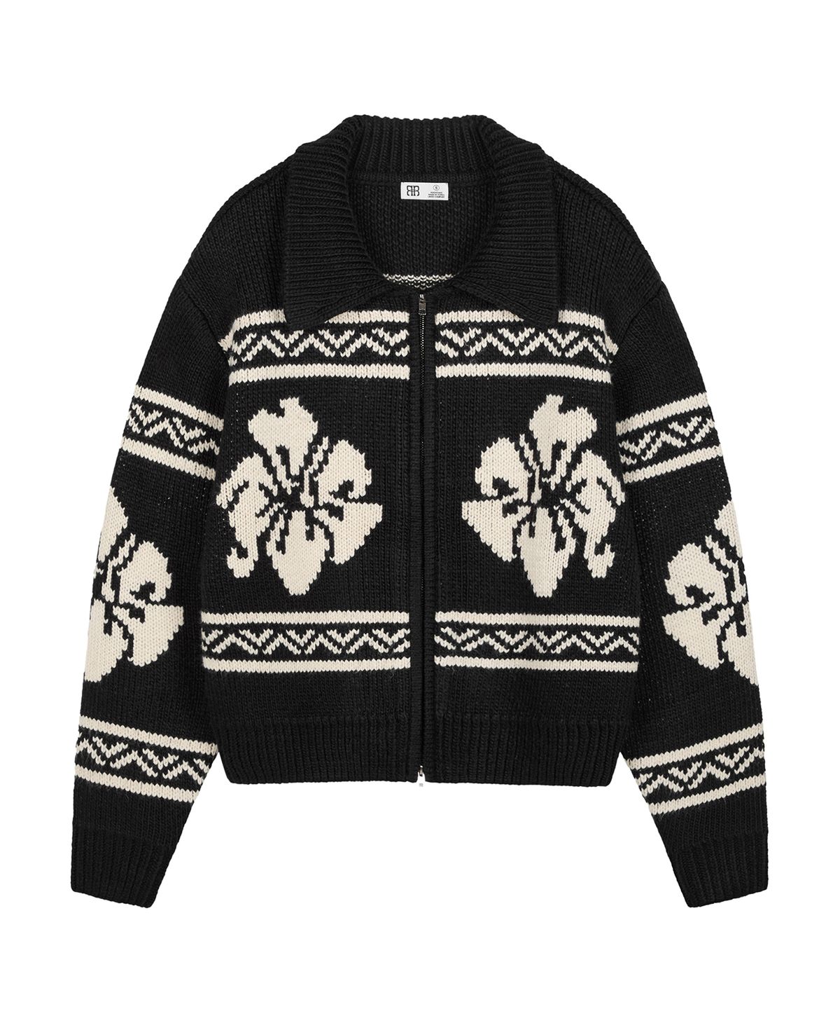 락케이크(ROCKCAKE) Flower Cowichan Cardigan - Black/Black