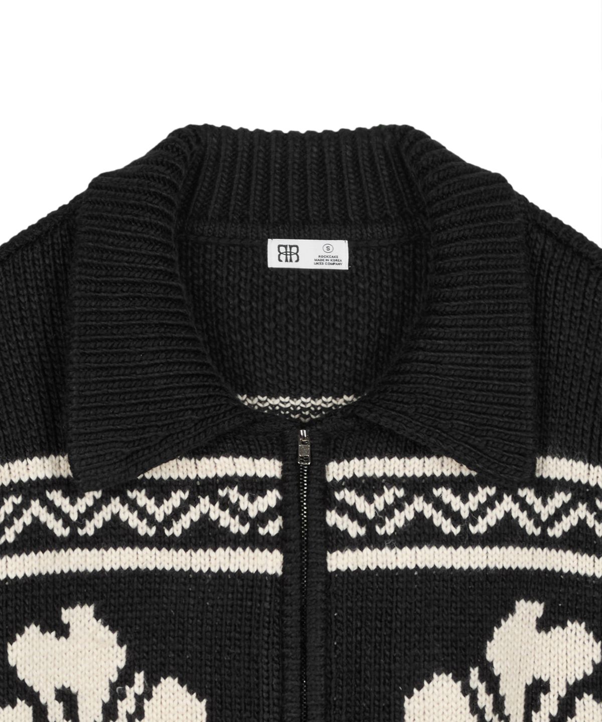 락케이크(ROCKCAKE) Flower Cowichan Cardigan - Black/Black