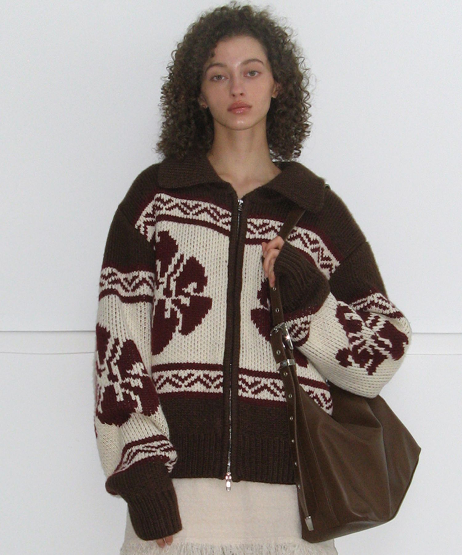 MUSINSA | ROCKCAKE Flower Cowichan Cardigan - Brown