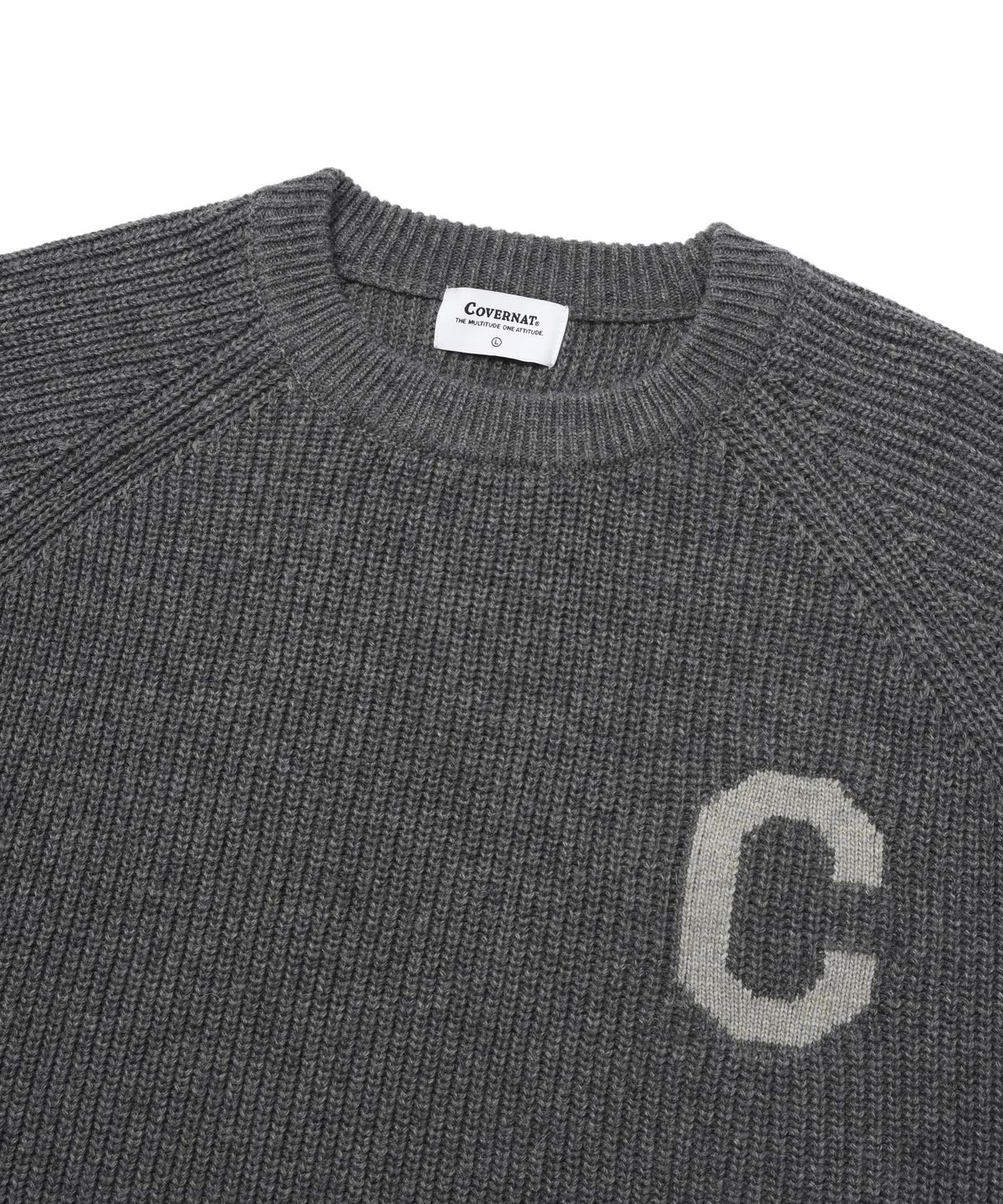 커버낫(COVERNAT) 미들 C 로고 크루넥 니트 멜란지 그레이