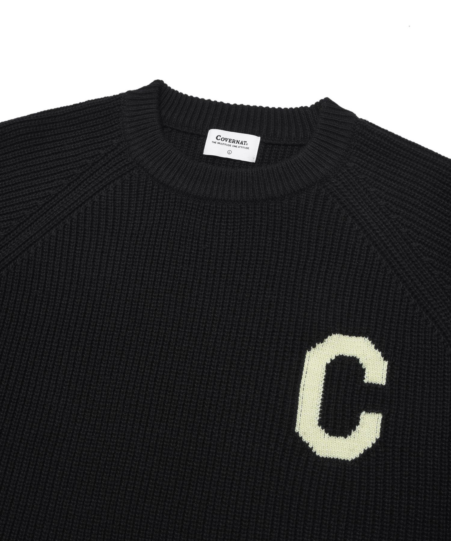 MUSINSA | COVERNAT Middle C logo crewneck knit black