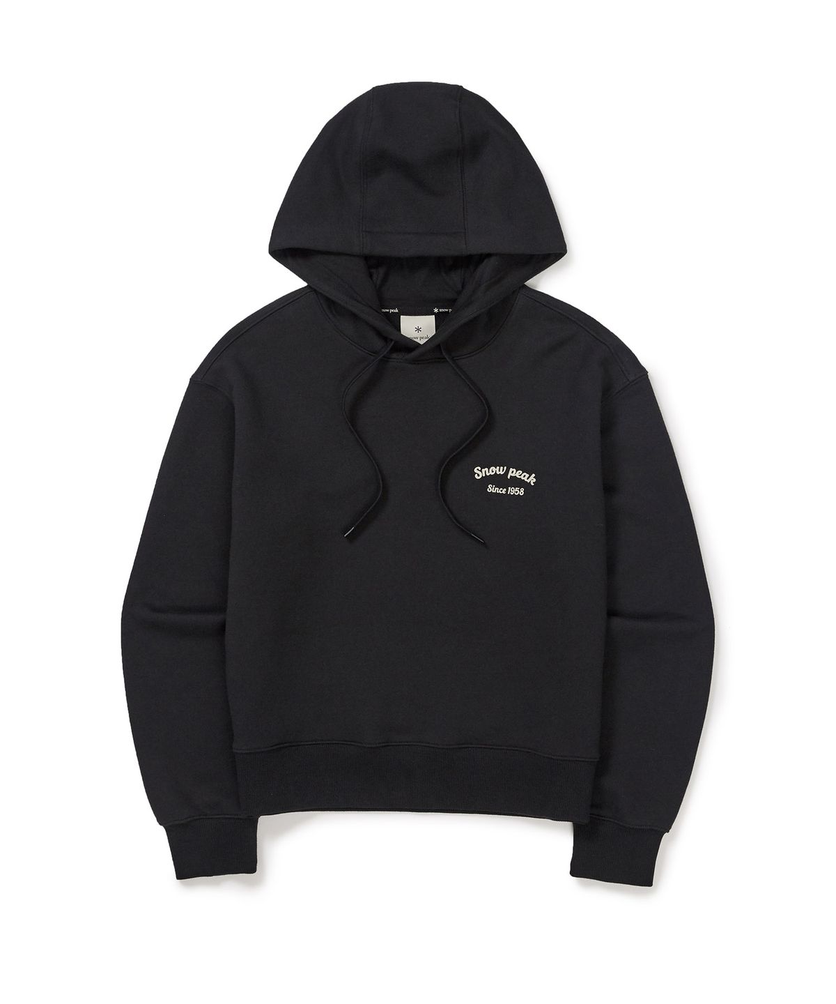 스노우피크 어패럴(SNOWPEAK APPAREL) 여성 레터링 세미 크롭 후드 티셔츠 (S24FWFHD63) Black