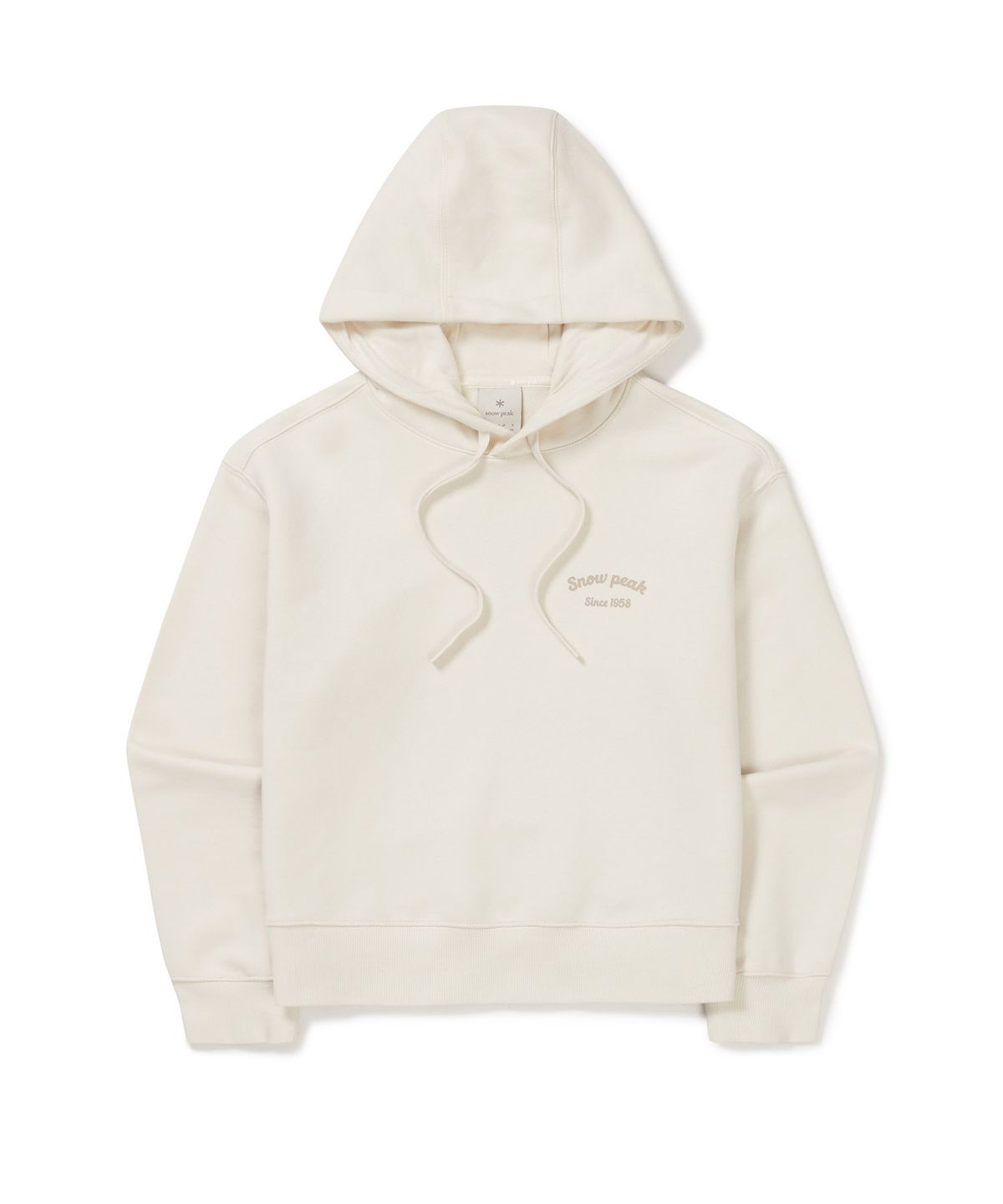 스노우피크 어패럴(SNOWPEAK APPAREL) 여성 레터링 세미 크롭 후드 티셔츠 (S24FWFHD63) Cream