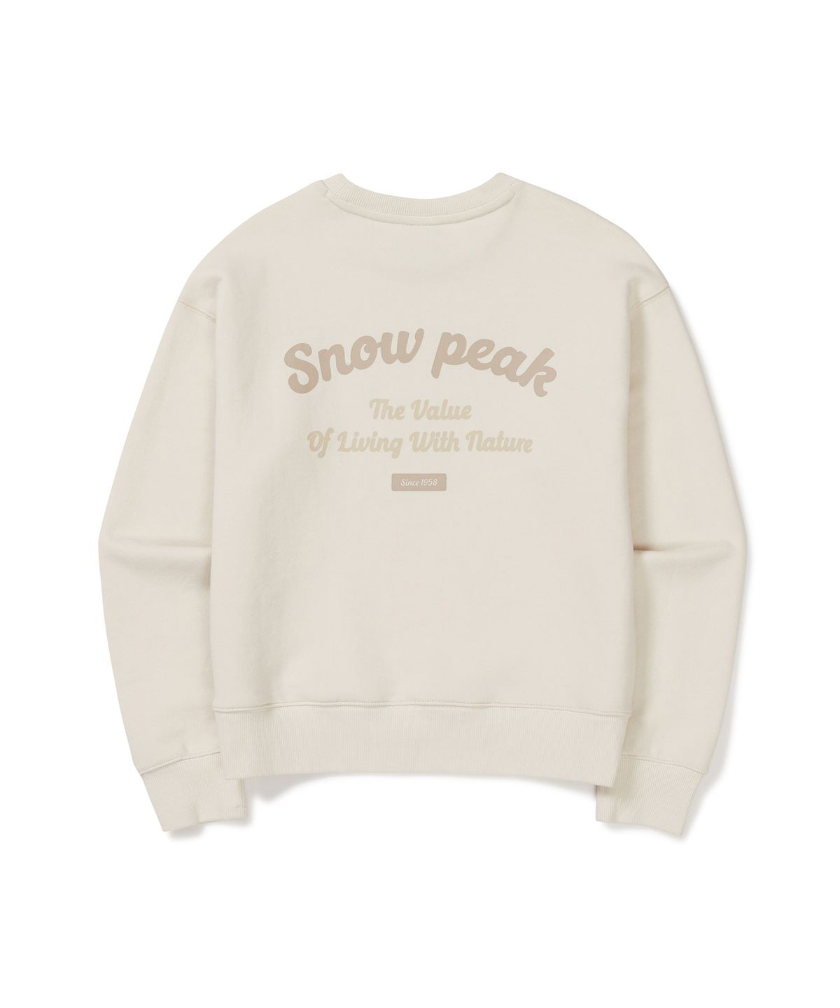 스노우피크 어패럴(SNOWPEAK APPAREL) 여성 레터링 세미 크롭 맨투맨 (S24FWFHT63) Cream