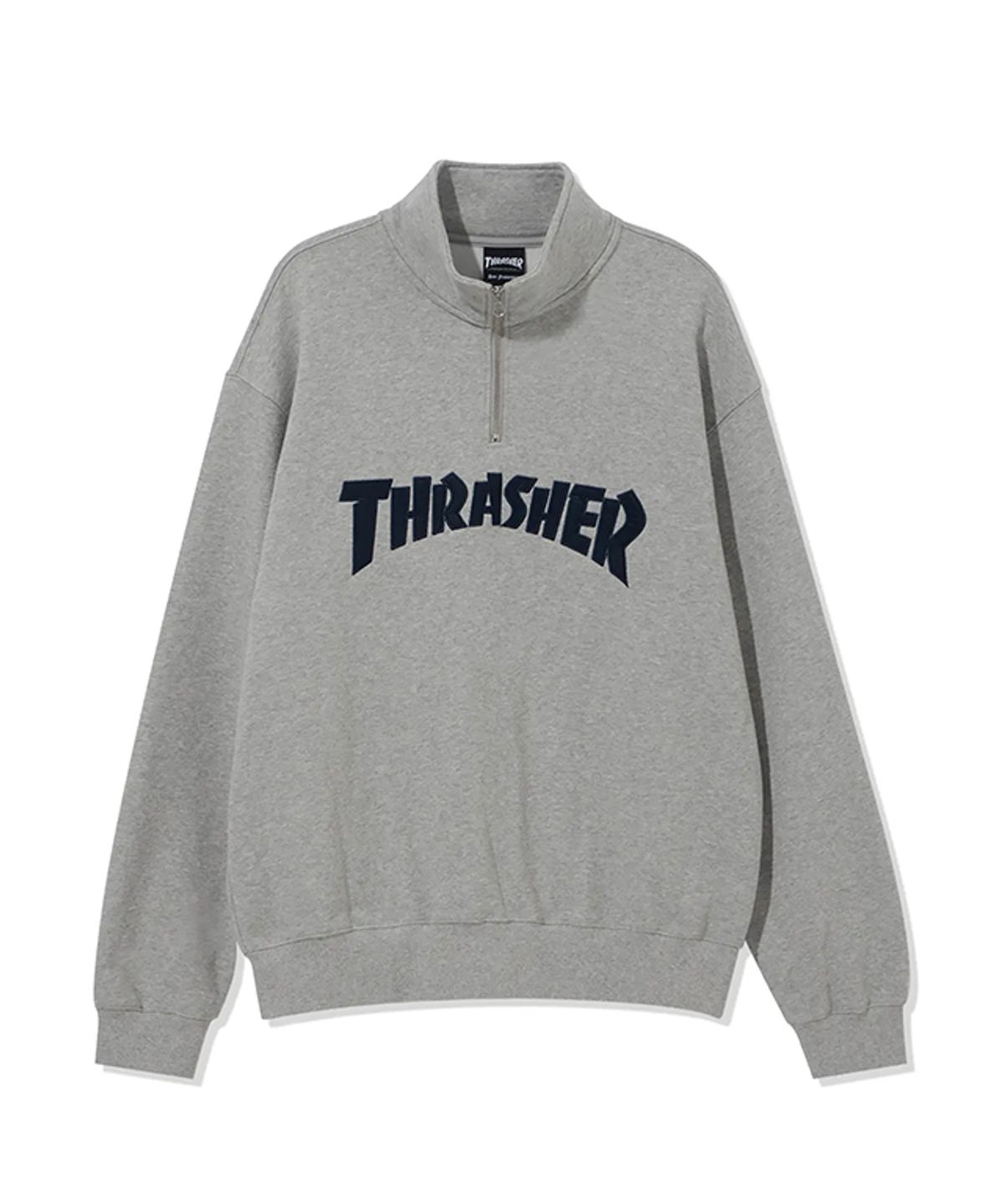 트레셔(THRASHER) 매거진 아플리케 하프 집업 스웻셔츠 그레이