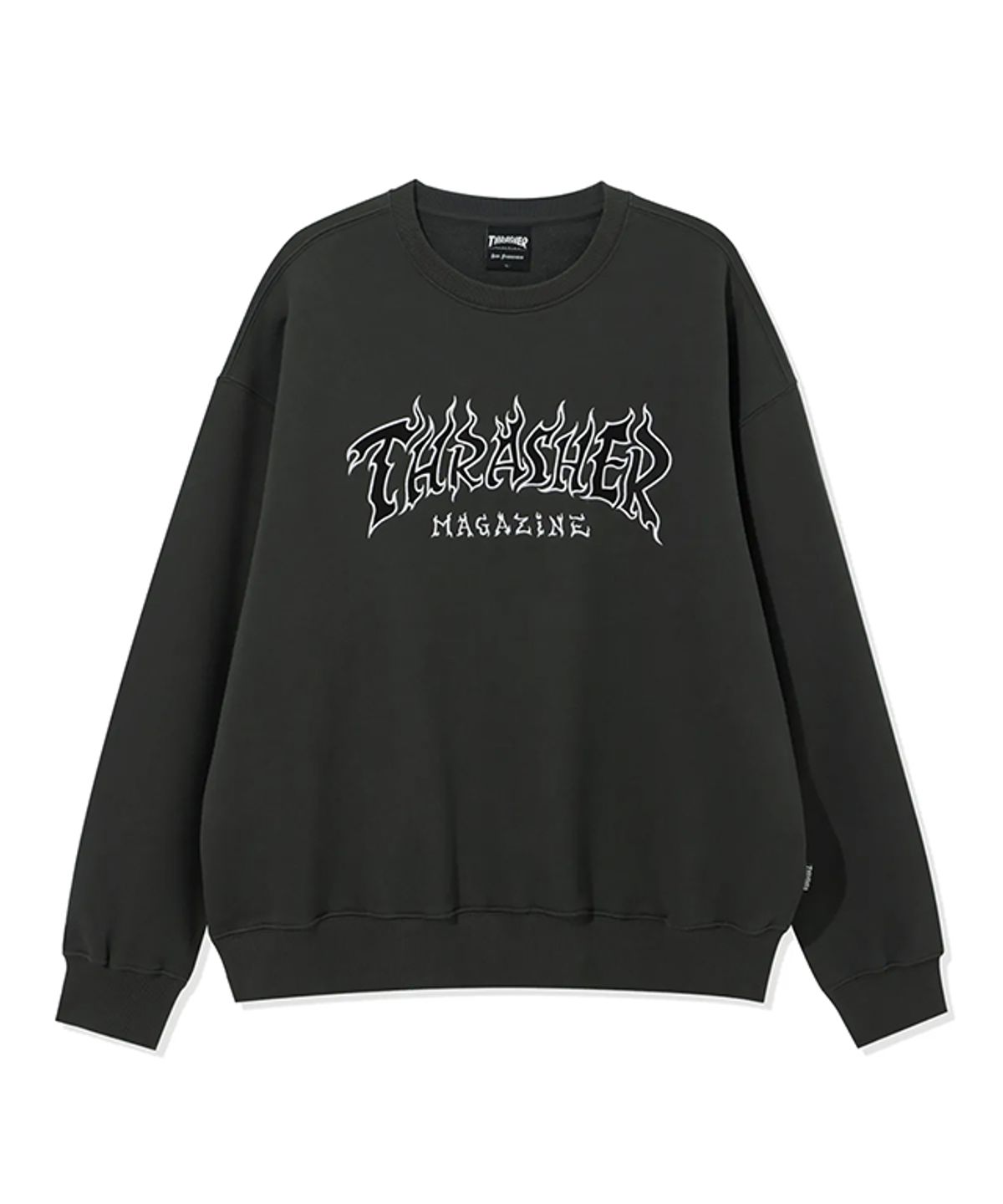 트레셔(THRASHER) 아웃라인드 파이어 로고 맨투맨 차콜