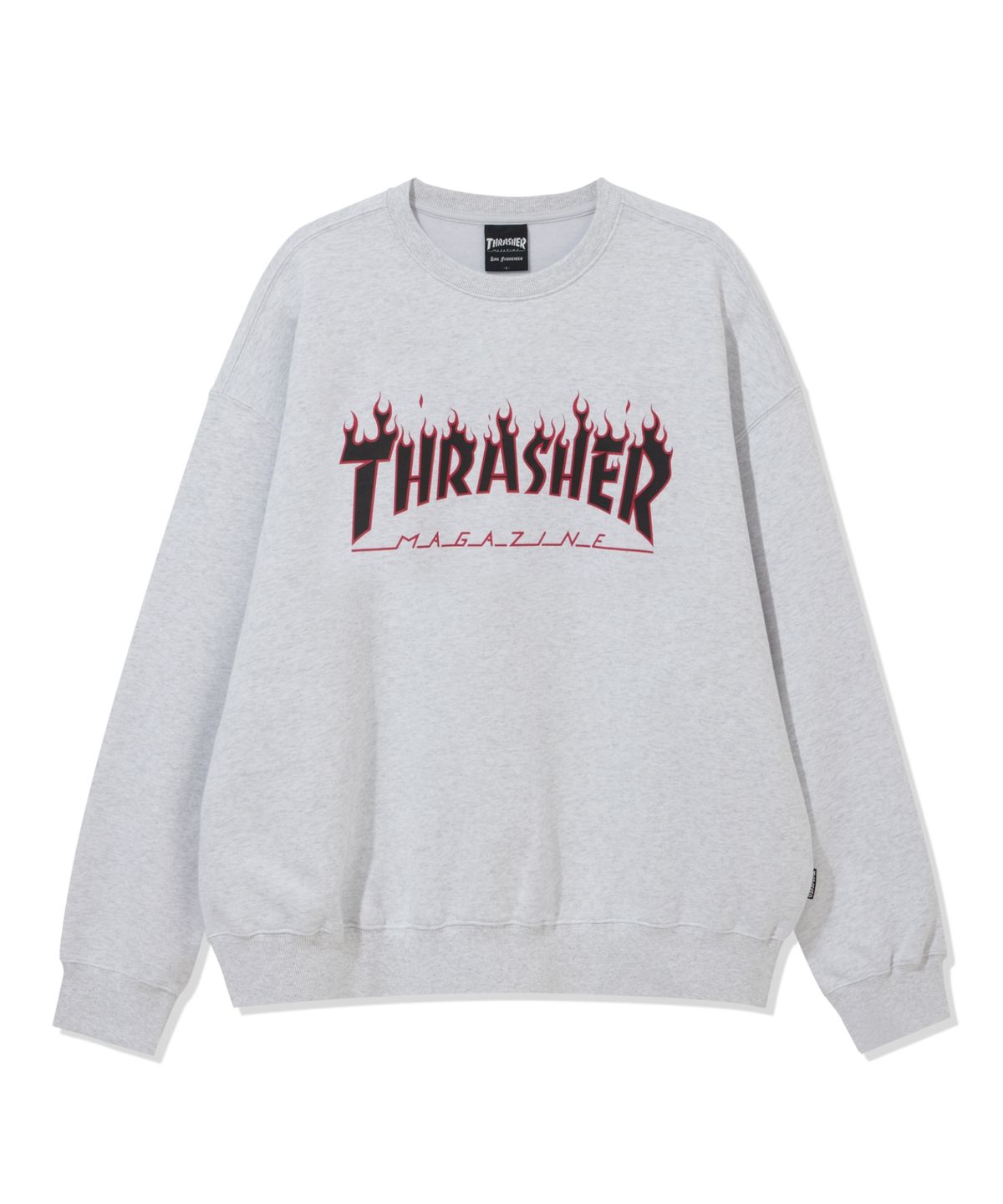 트레셔(THRASHER) 투컬러 플레임 로고 맨투맨 화이트 멜란지