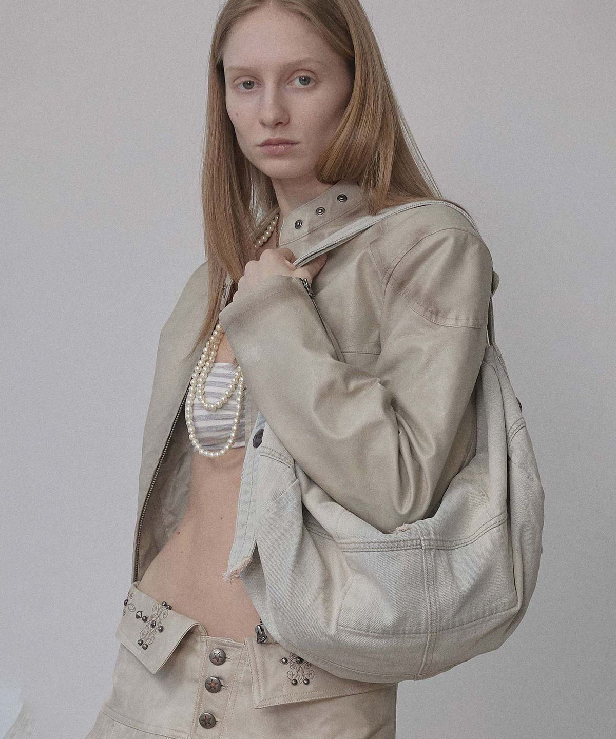 스컬프터(SCULPTOR) Vintage Brushed Denim Duffel Bag Ice Pink