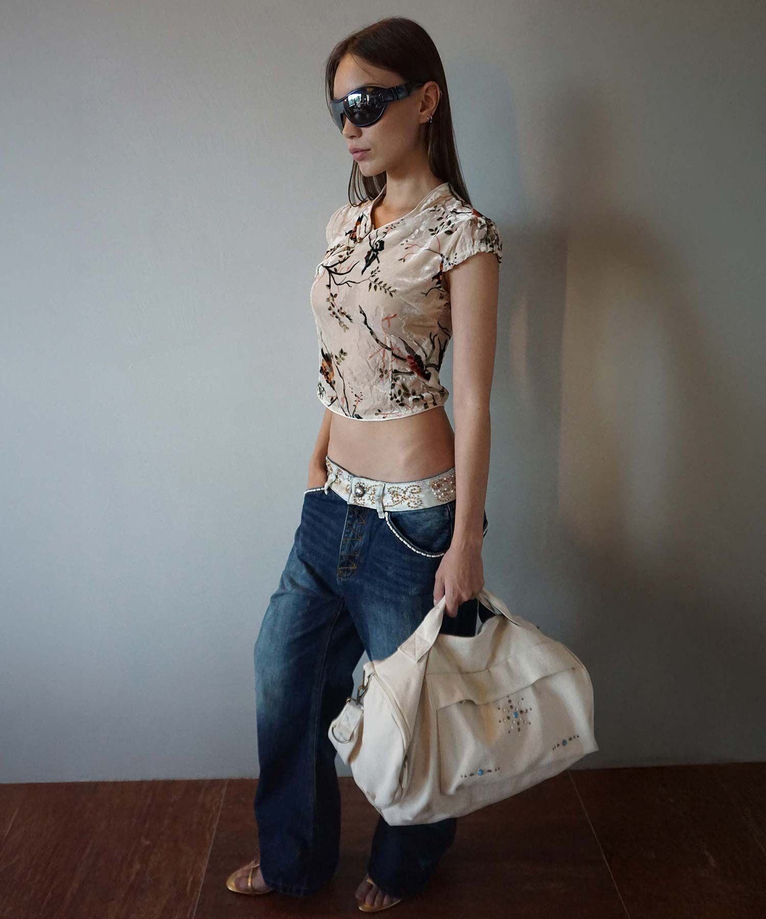 【新品タグ付き】Sculptor ビーズデニム ブルー Sサイズ 新品タグ付き】Sculptor ビーズデニム ブルー Sサイズ Beaded Waist