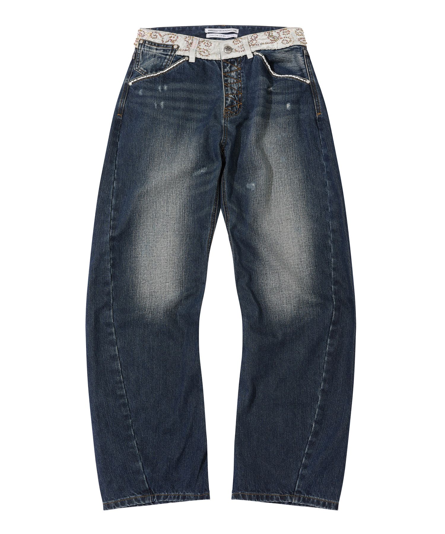 MUSINSA公式 | SCULPTOR Beaded Waist Denim Pants Indigo Blue