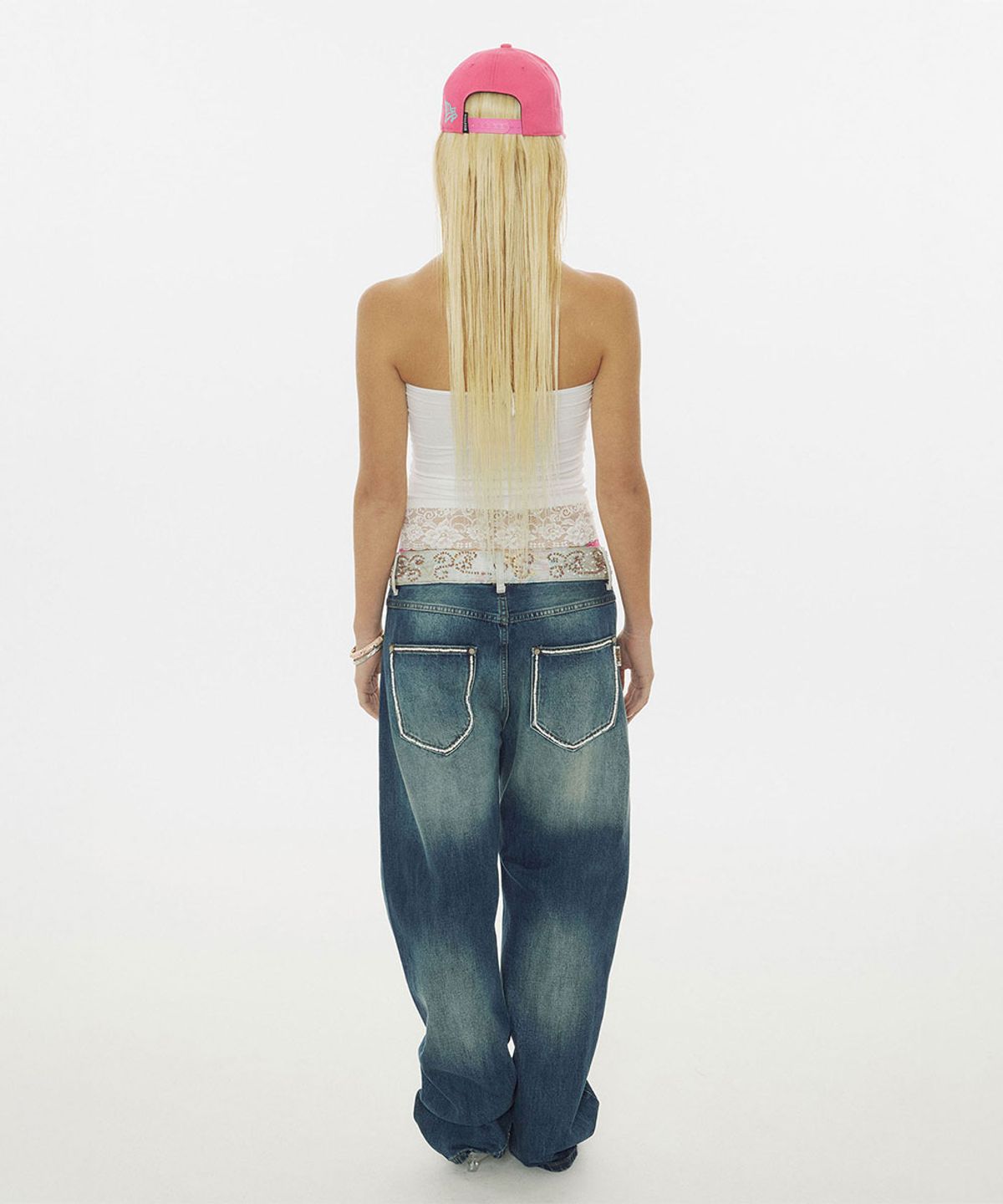 스컬프터(SCULPTOR) Beaded Waist Denim Pants Indigo Blue