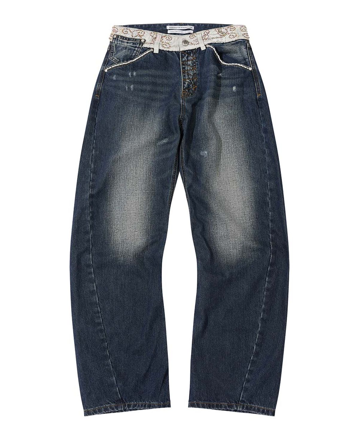 스컬프터(SCULPTOR) Beaded Waist Denim Pants Indigo Blue