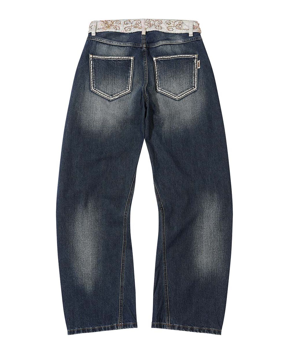 스컬프터(SCULPTOR) Beaded Waist Denim Pants Indigo Blue