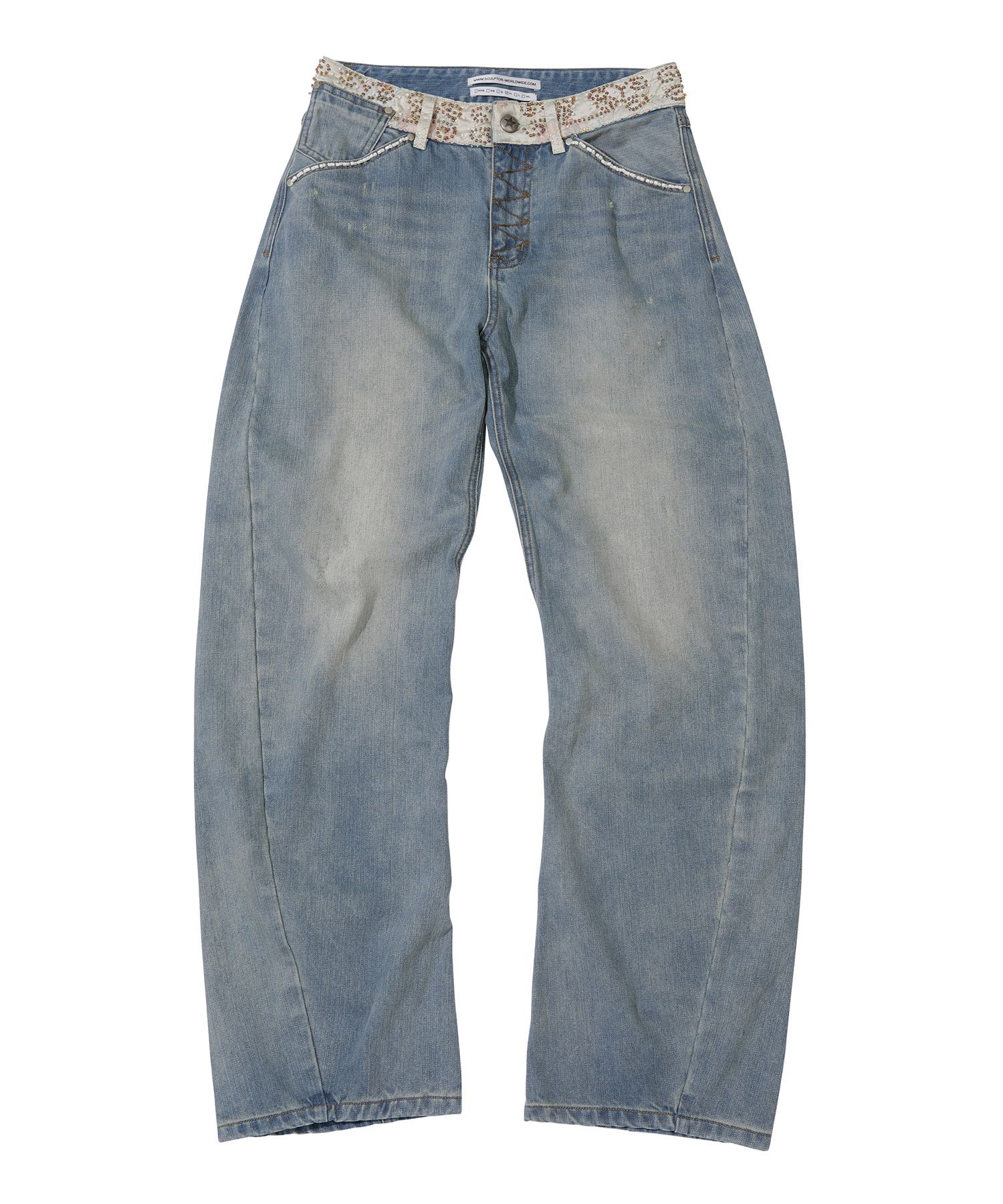 SCULPTOR Beaded Waist Denim Pants デニム Beaded Waist Denim Pants Indigo Blue – Sculptor