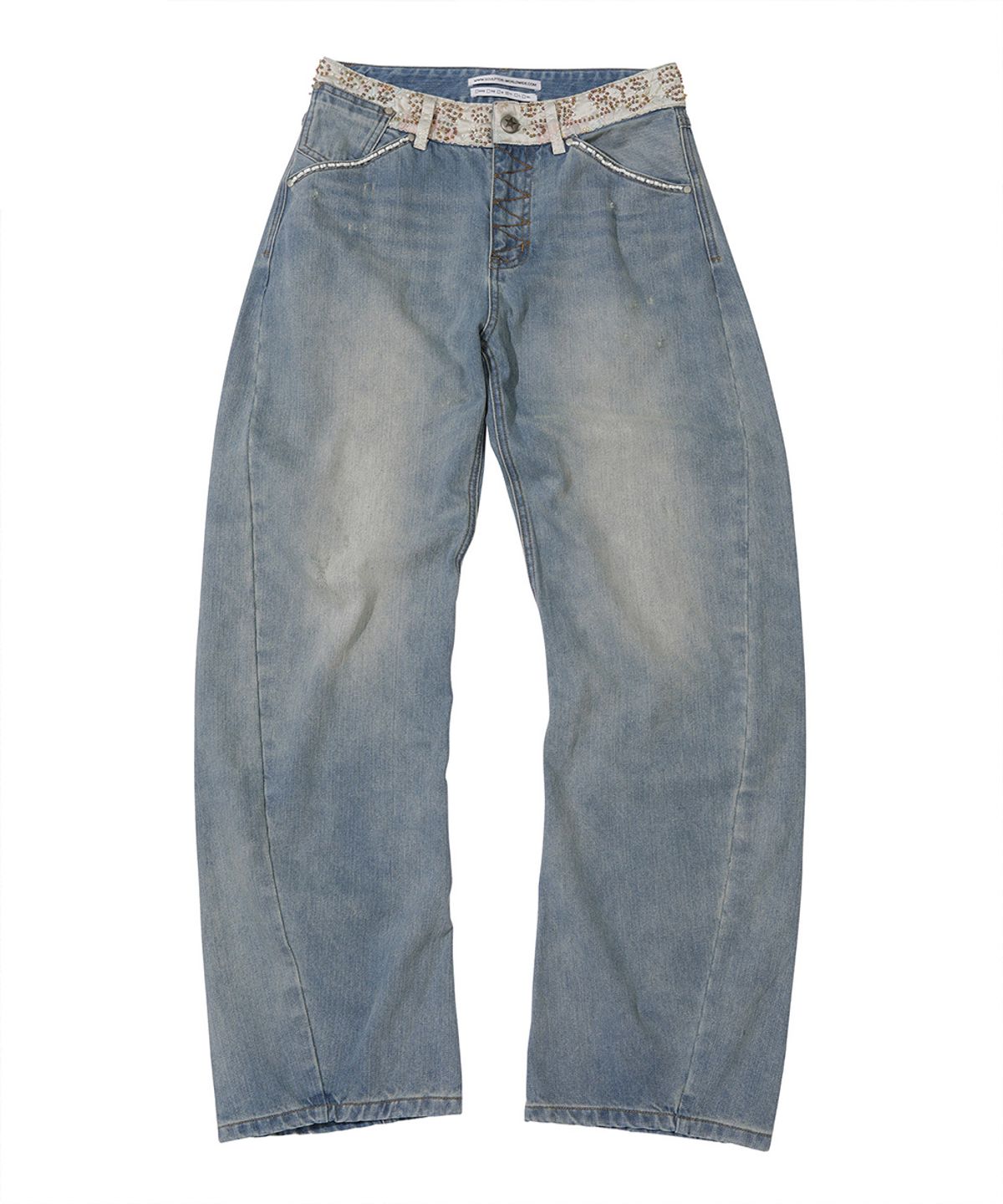 스컬프터(SCULPTOR) Beaded Waist Denim Pants Mid Blue