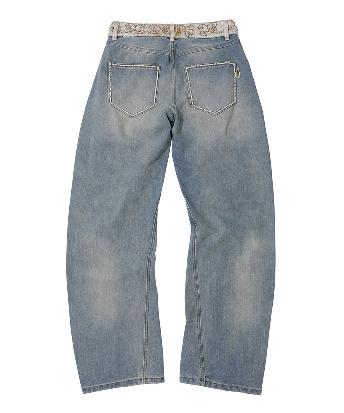 스컬프터(SCULPTOR) Beaded Waist Denim Pants Mid Blue