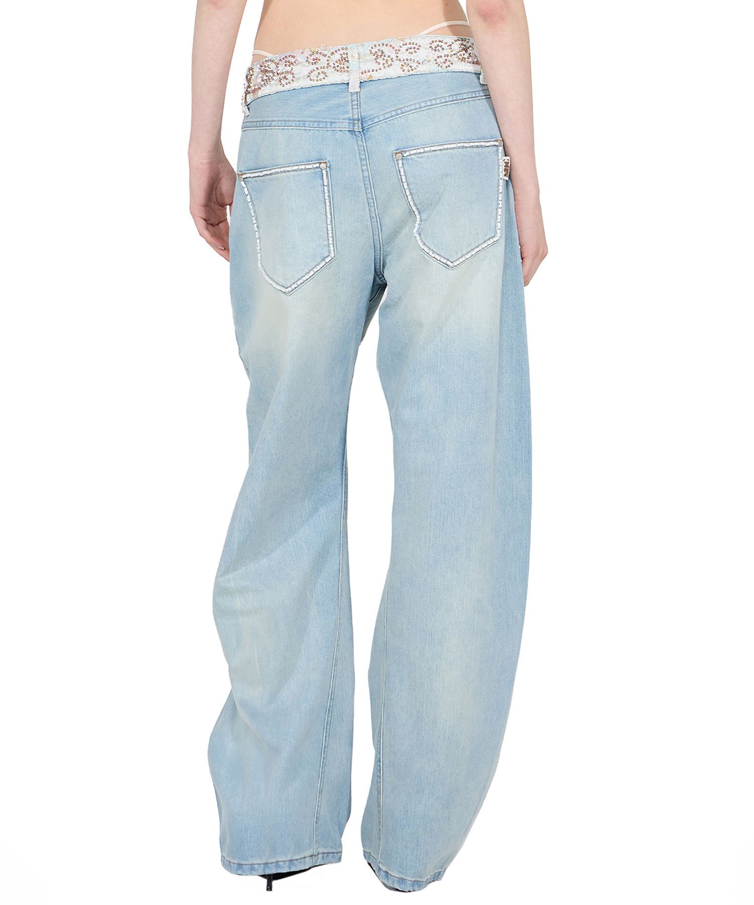 ★SCULPTOR★ Beaded Waist Denim Pants Mid Blue SC24A403MB Beaded Waist Denim Pants Mid Blue – SCULPTOR JAPAN