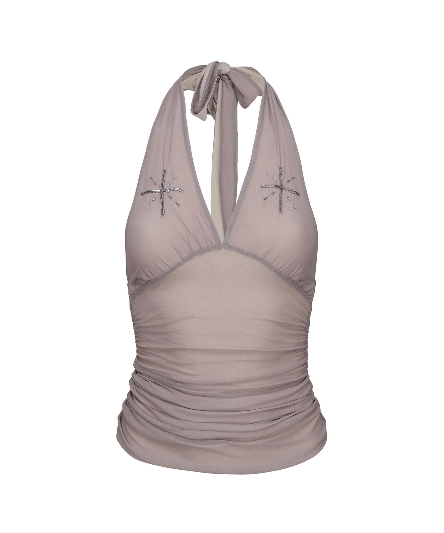Tシャツ・カットソー [SCULPTOR] Beaded Mesh Halter Top Pale Purple SC24A214PU MUSINSA | SCULPTOR Beaded Mesh Halter Top Pale Purple