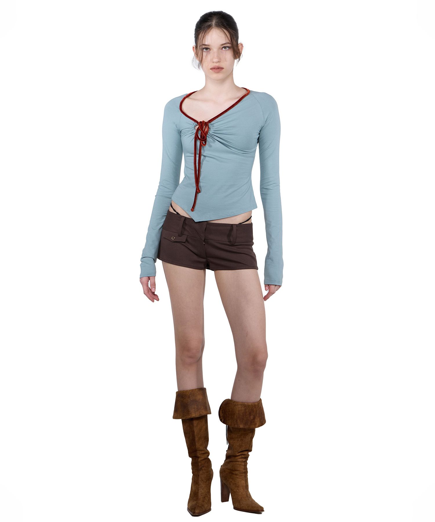 MUSINSA公式 | SCULPTOR Zen Velvet Trimming Top Dusty Blue