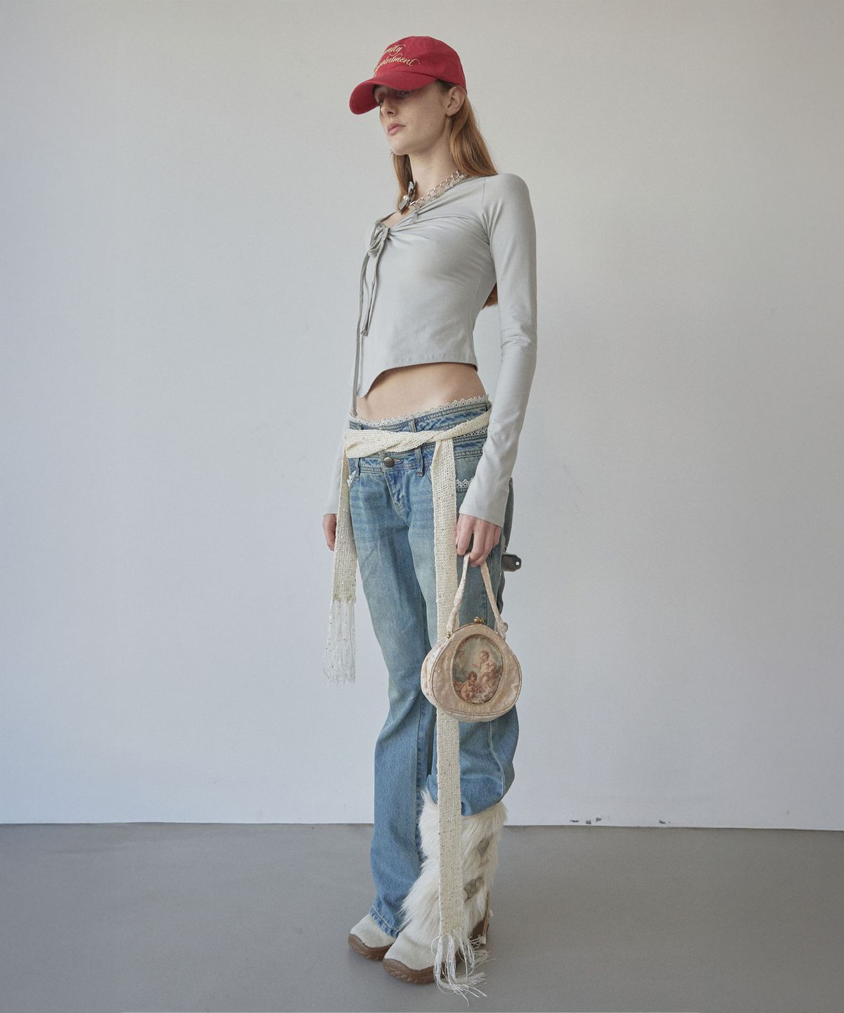 스컬프터(SCULPTOR) Zen Velvet Trimming Top Ice Gray