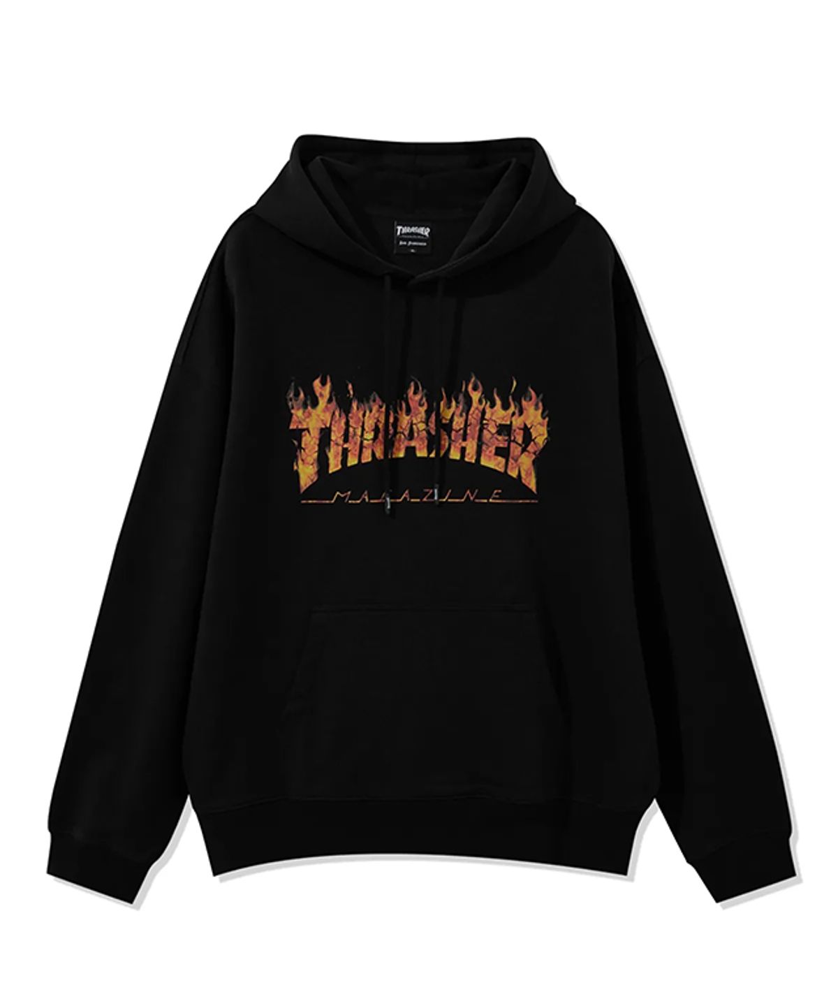 트레셔(THRASHER) 리얼 플레임 로고 후디 블랙