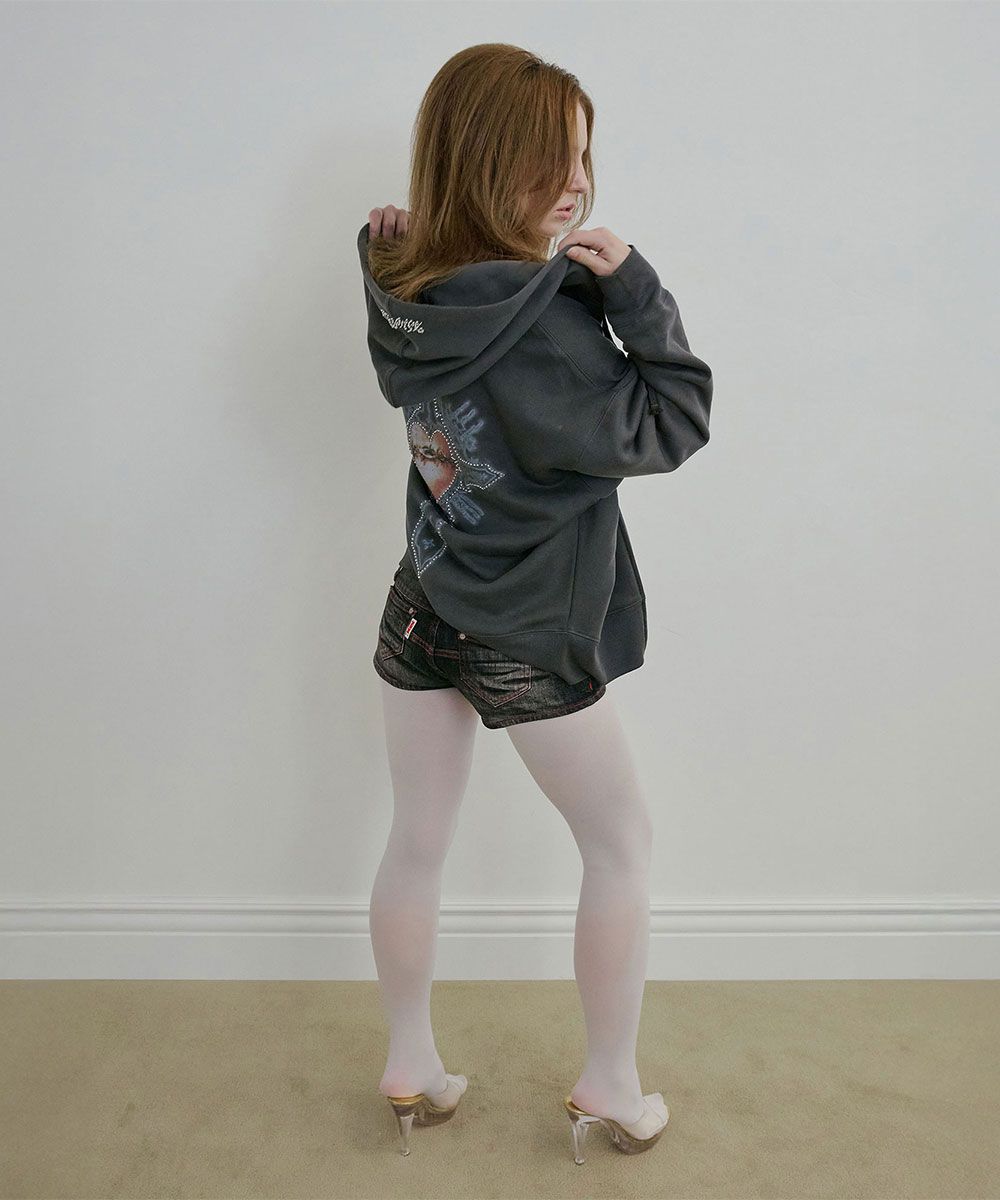 MUSINSA | SCULPTOR Beaded Saint Hoodie Zip-Up Charcoal