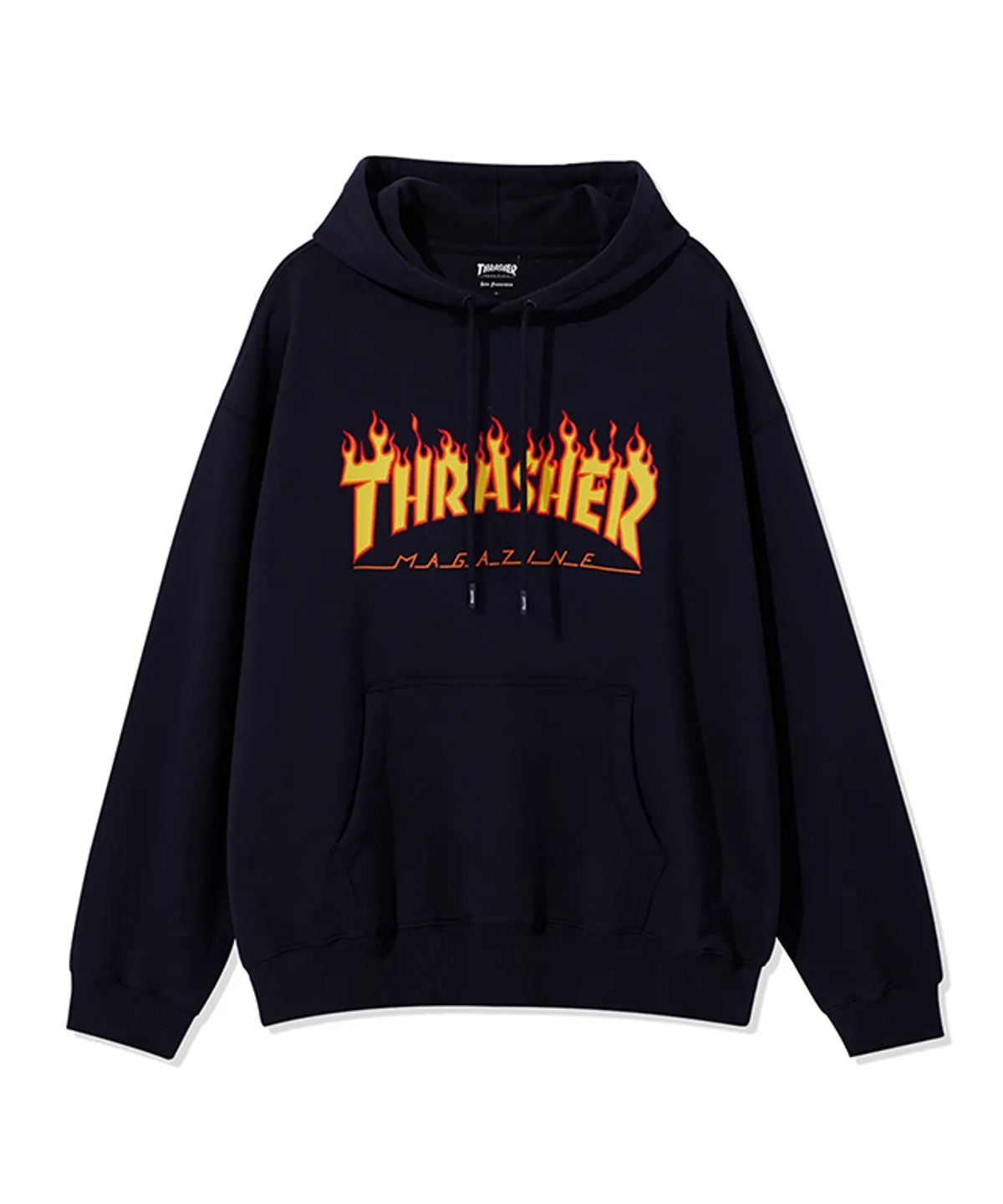트레셔(THRASHER) [기모/논기모] 플레임 로고 후디 네이비