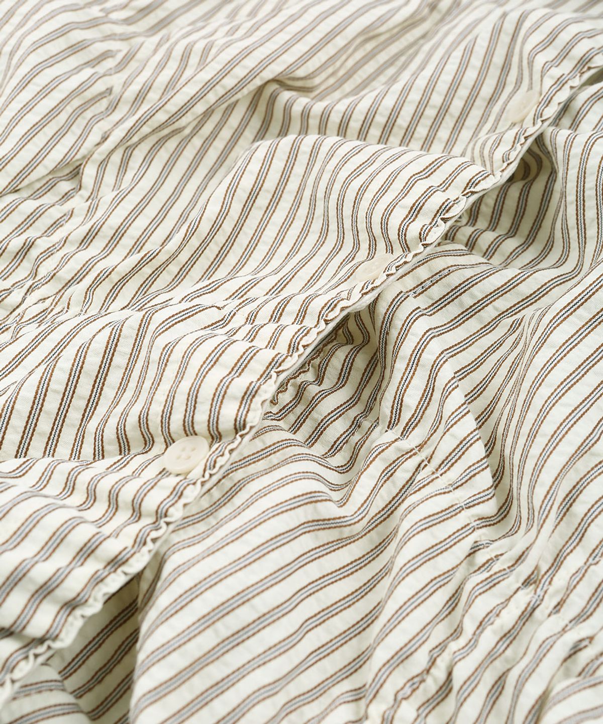 그레일즈(GRAILZ) BLISSFUL STRIPE SHIRRING SHIRTS [BEIGE]