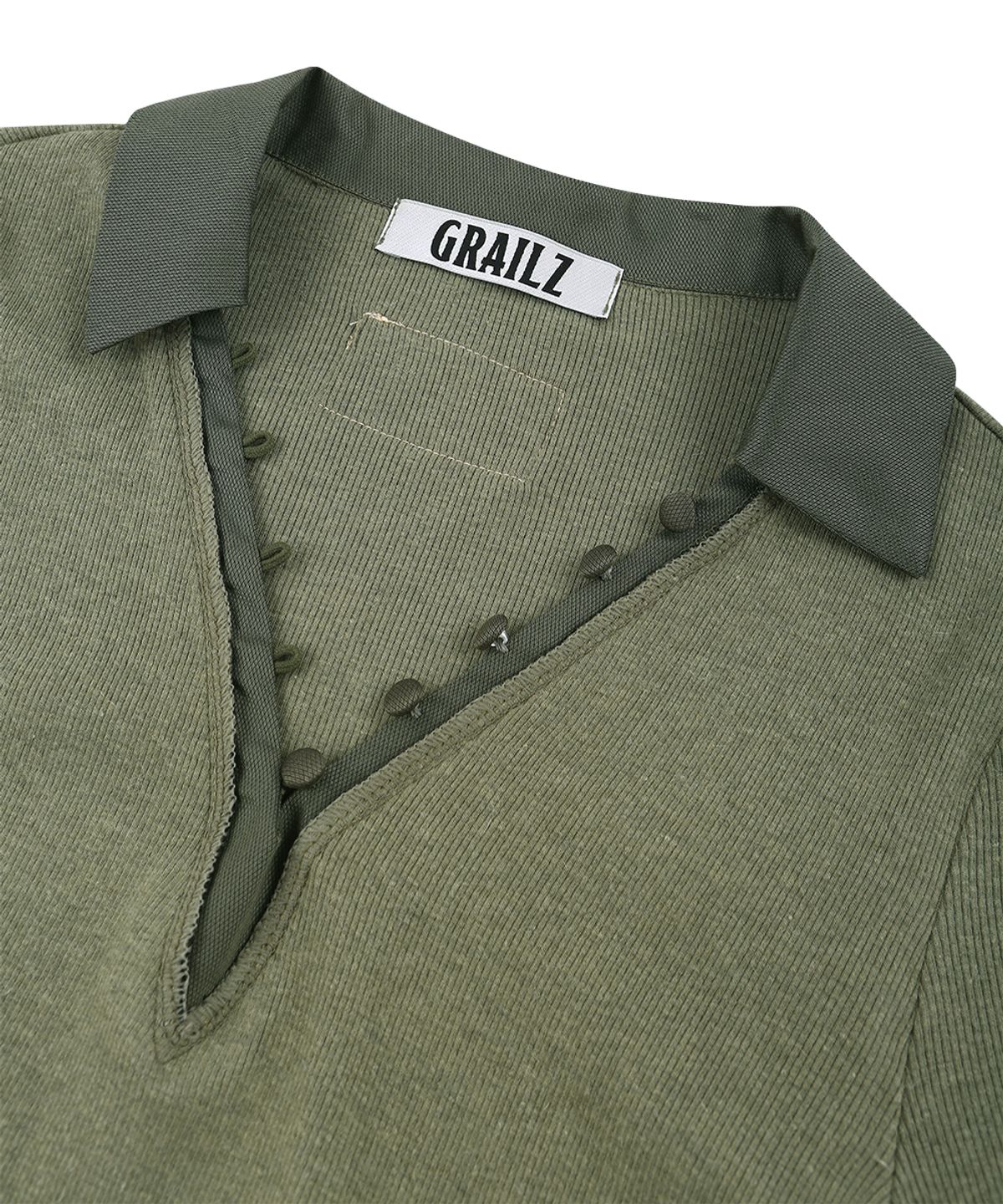 그레일즈(GRAILZ) BUTTON COLLAR KNIT LONGSLEEVE [KHAKI]