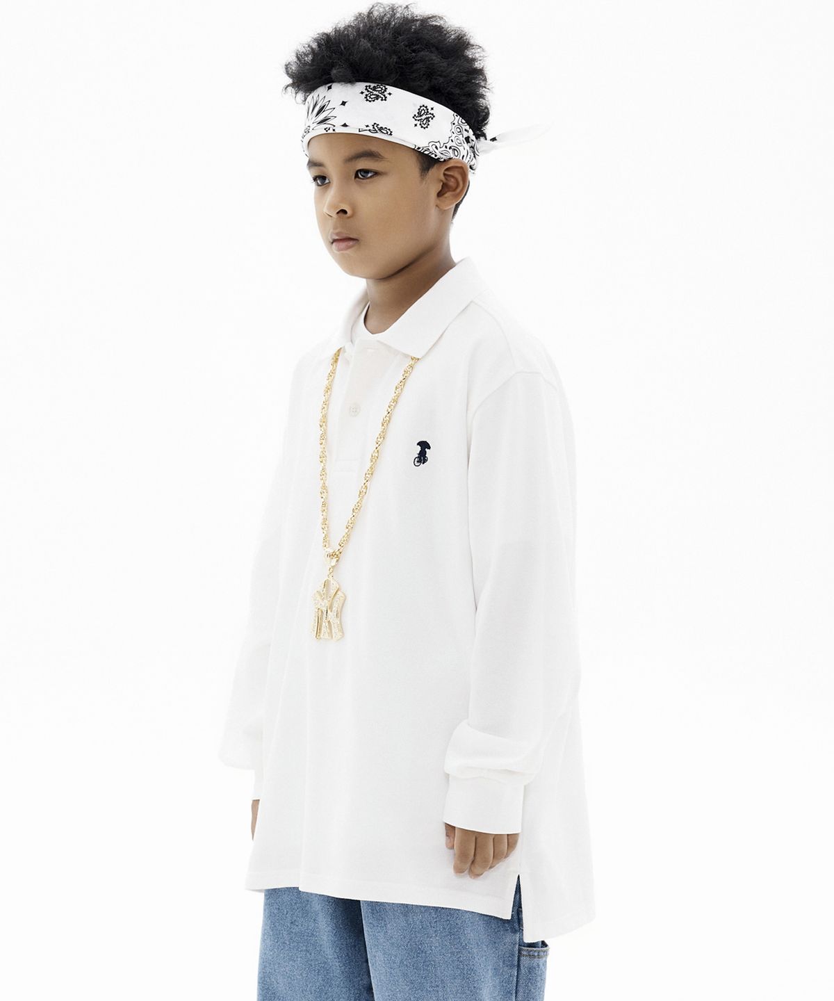 테이크이지 키즈(TAKEASY KIDS) 자이언트핏 피케 롱슬리브(오프화이트)