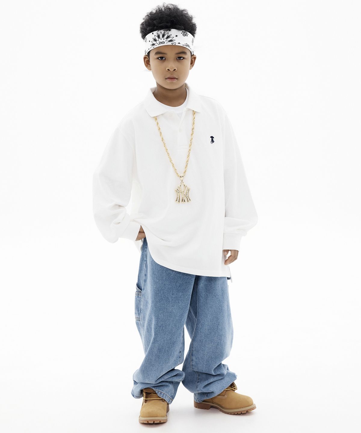 테이크이지 키즈(TAKEASY KIDS) 자이언트핏 피케 롱슬리브(오프화이트)