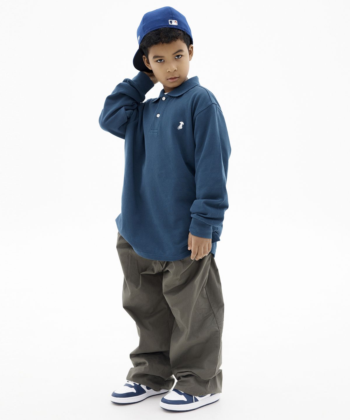 테이크이지 키즈(TAKEASY KIDS) 자이언트핏 피케 롱슬리브(빈티지네이비)