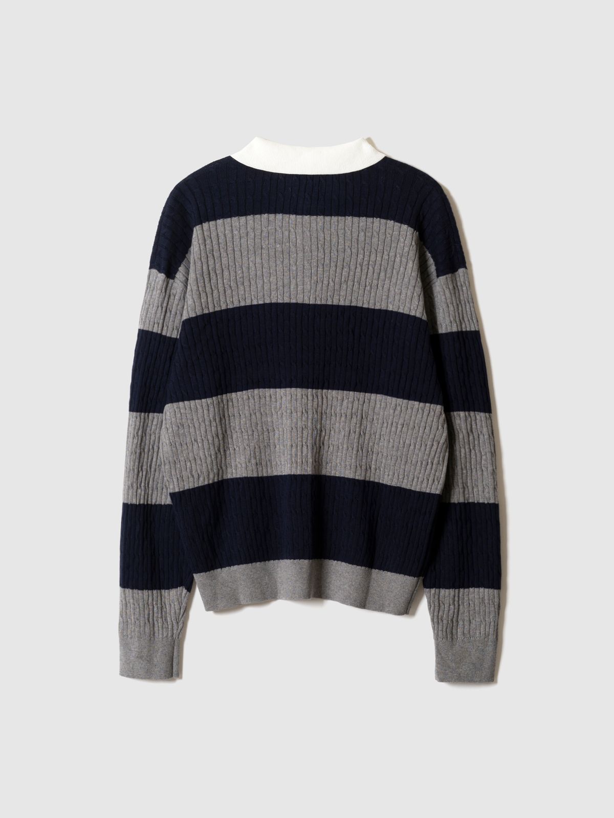포커페이스(POKERFACE) CABLE RUGBY KNIT GREY/NAVY