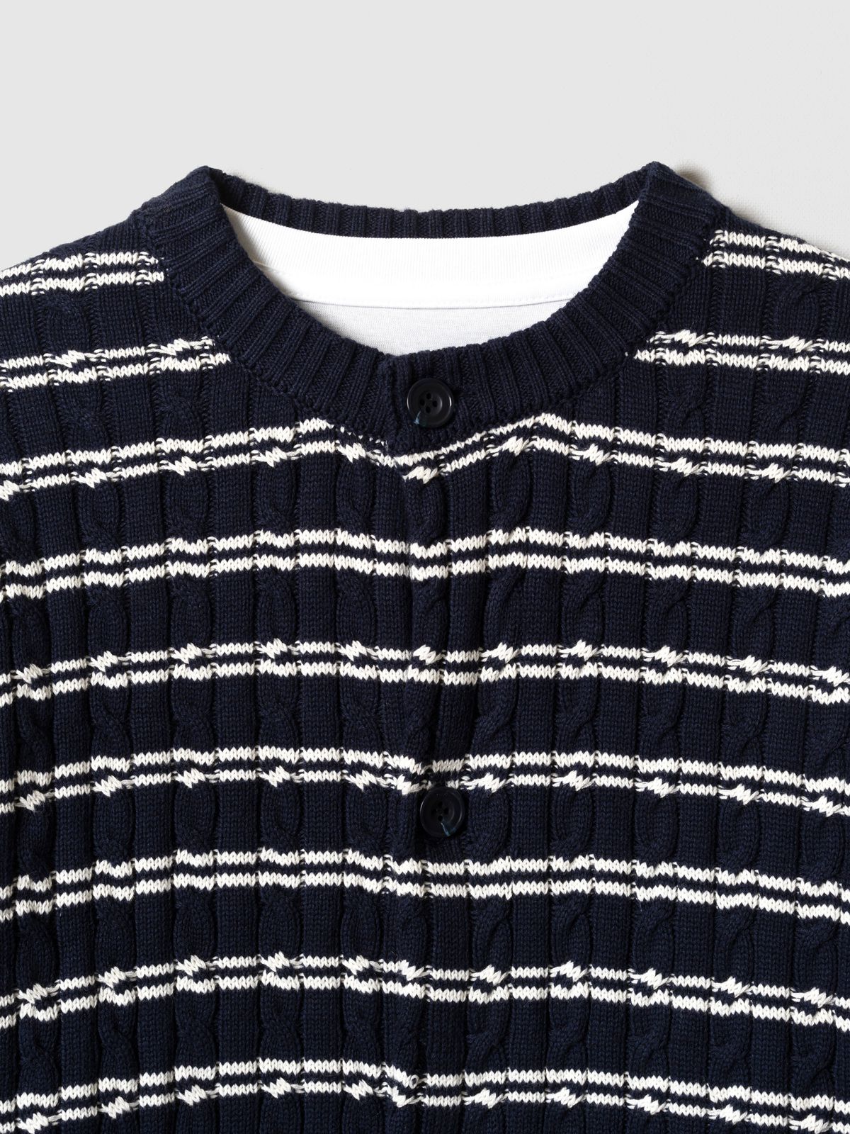 포커페이스(POKERFACE) CABLE STRIPE CARDIGAN NAVY