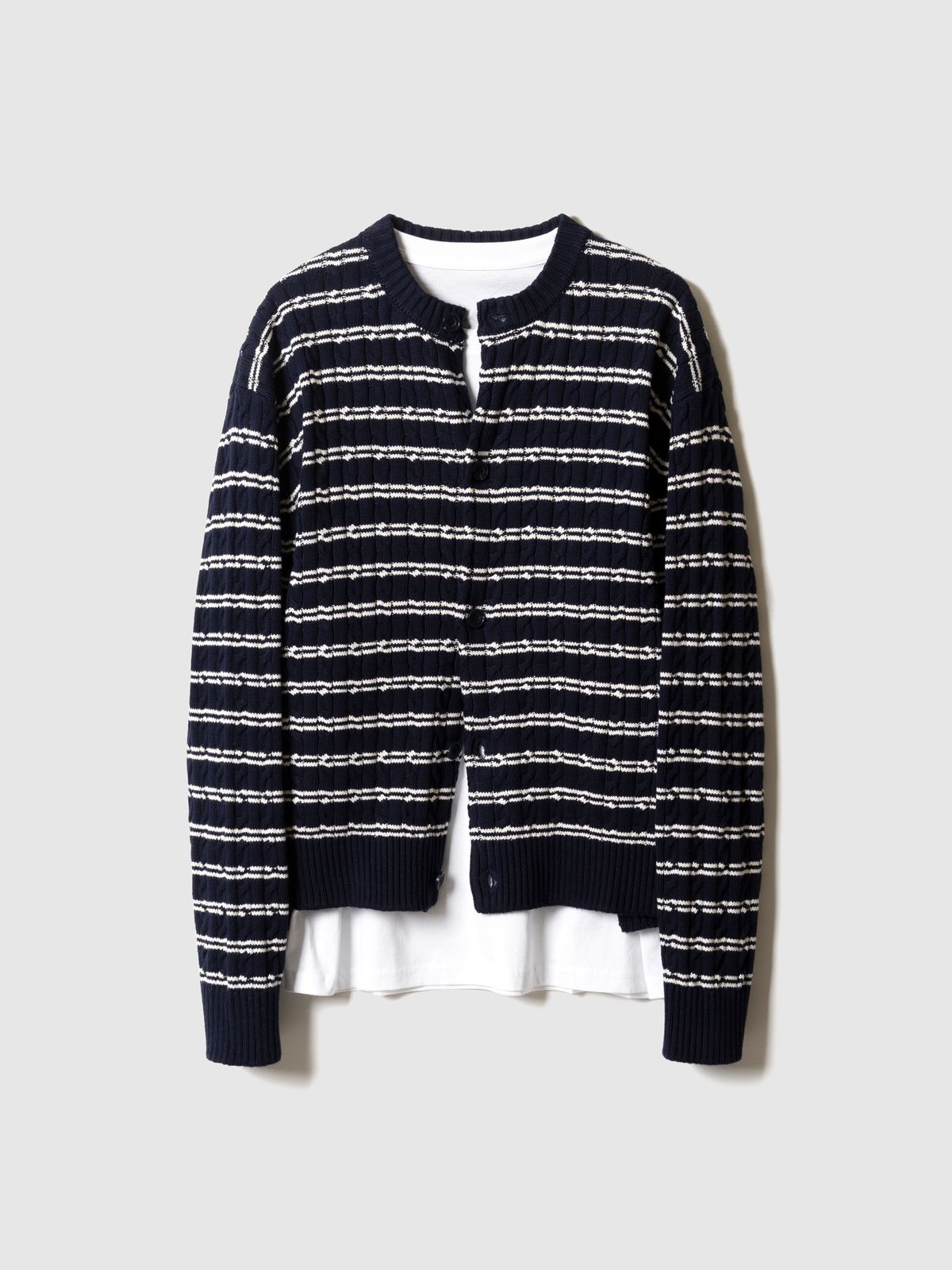 포커페이스(POKERFACE) CABLE STRIPE CARDIGAN NAVY