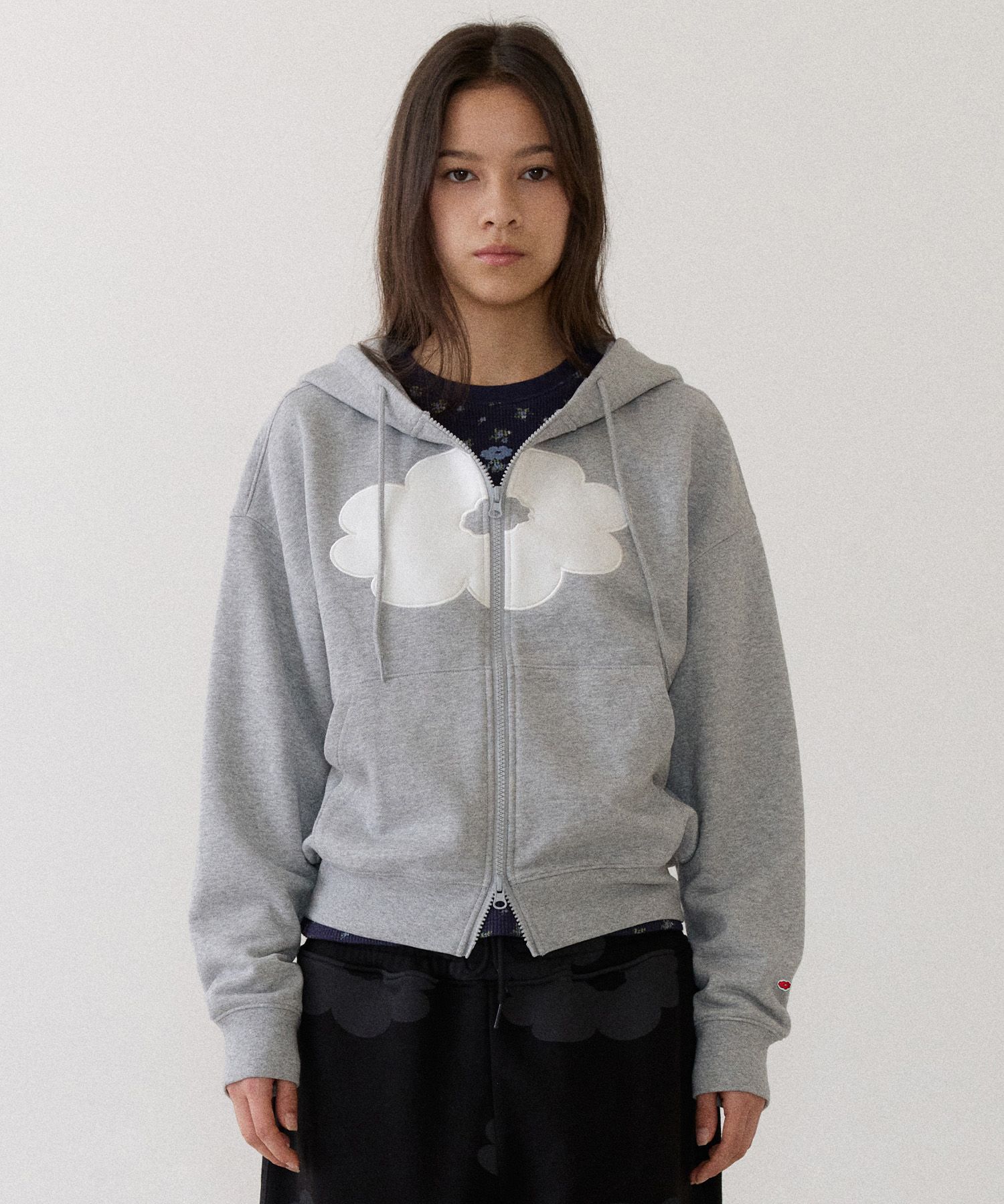 MUSINSA | DAISY SYNDROME FLORAL CROPPED HOODIE ZIP-UP melange gray