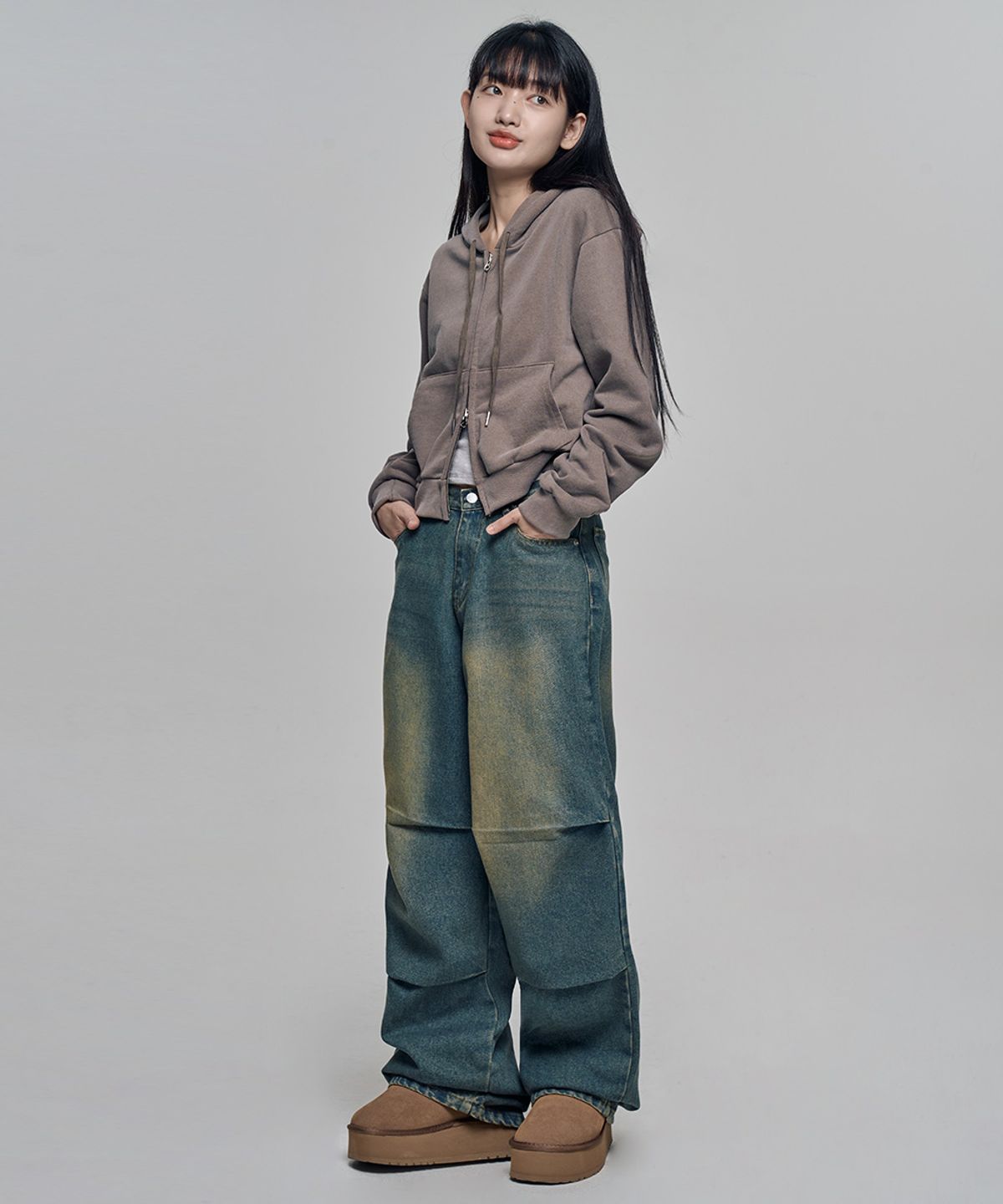 칙스(CHICKS) 칭크 와이드 벌룬 데님 팬츠 Medium denim
