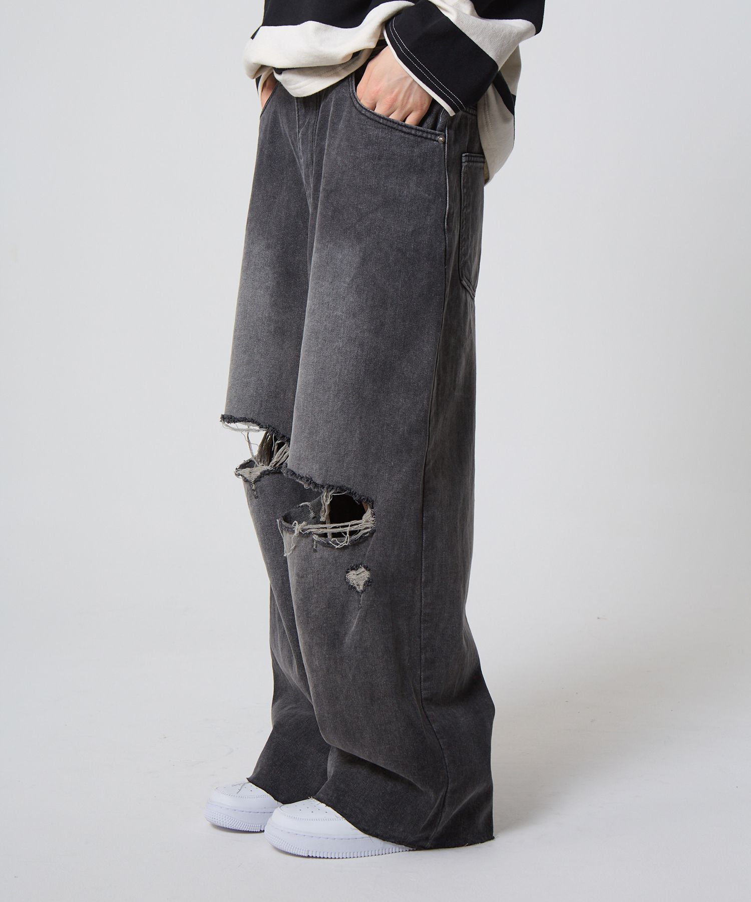◆UNKNOWN PLANET◆ Side belted destroyed wide denim pants li MUSINSA | UNKNOWN PLANET Side Belted Destroyed Wide Denim