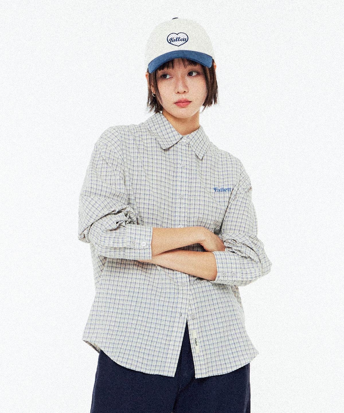 팔렛(FALLETT) 스몰 스토리 로고 체크 셔츠 베이지