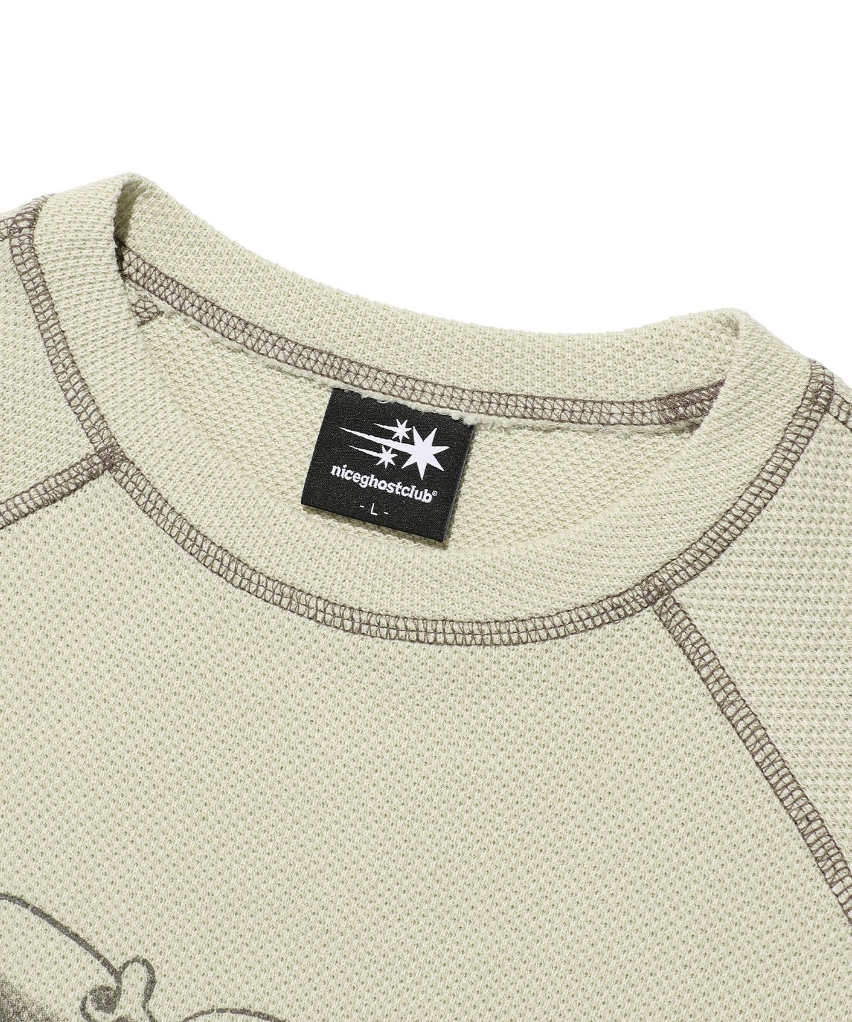 나이스고스트클럽(NICEGHOSTCLUB) SKULL RIBBON WAFFLE L/S TEE_IVORY(NG2EFUT557A)