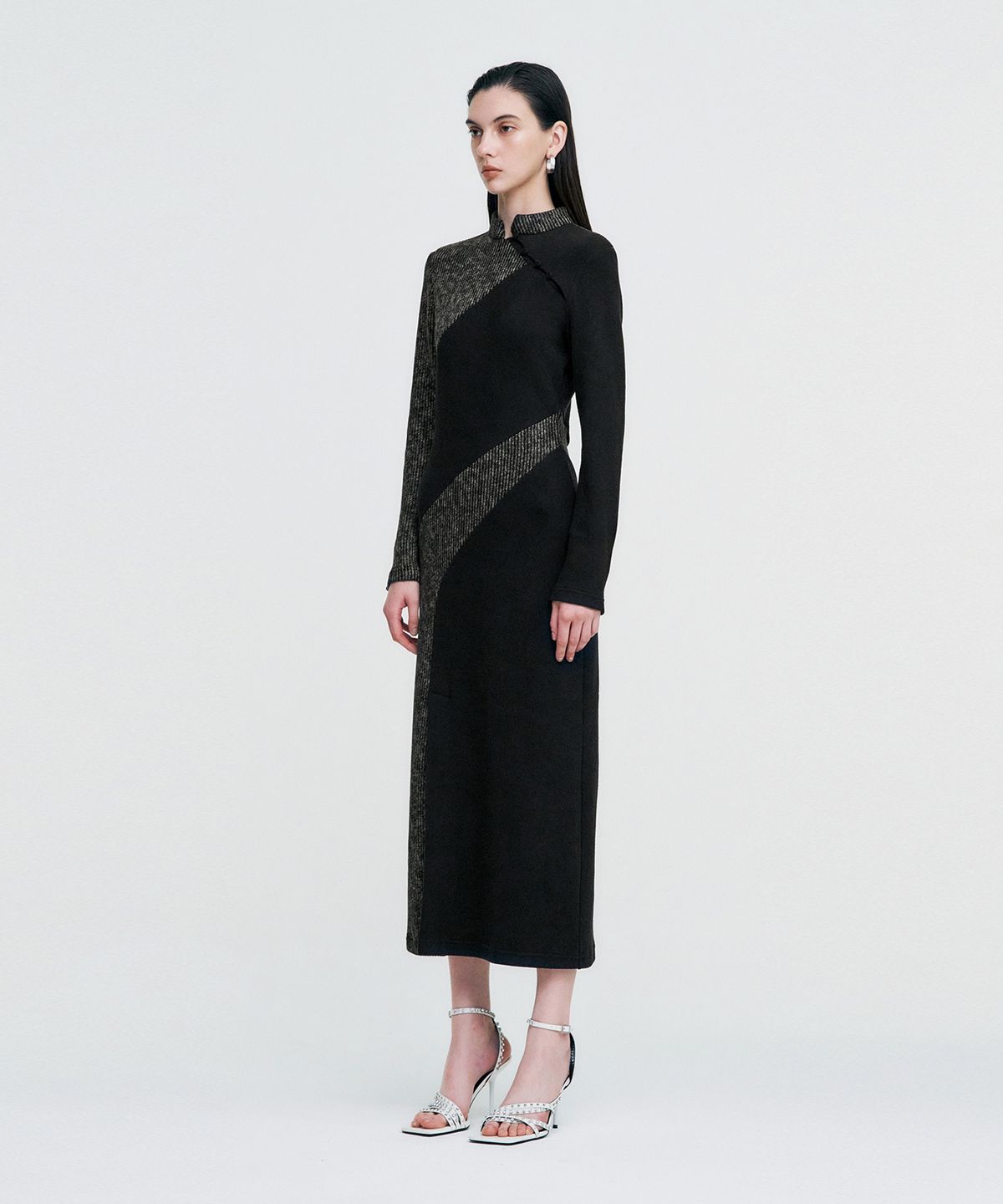 킴지수(KIMZISU) Melange Rib Panelled Long Dress _ BLACK