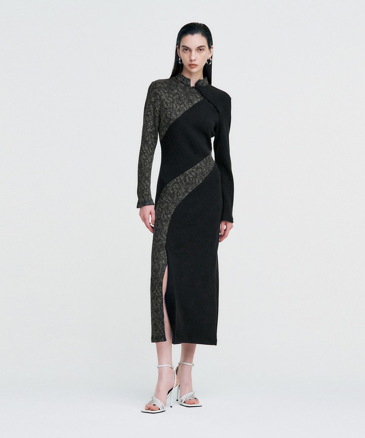 킴지수(KIMZISU) Melange Rib Panelled Long Dress _ BLACK