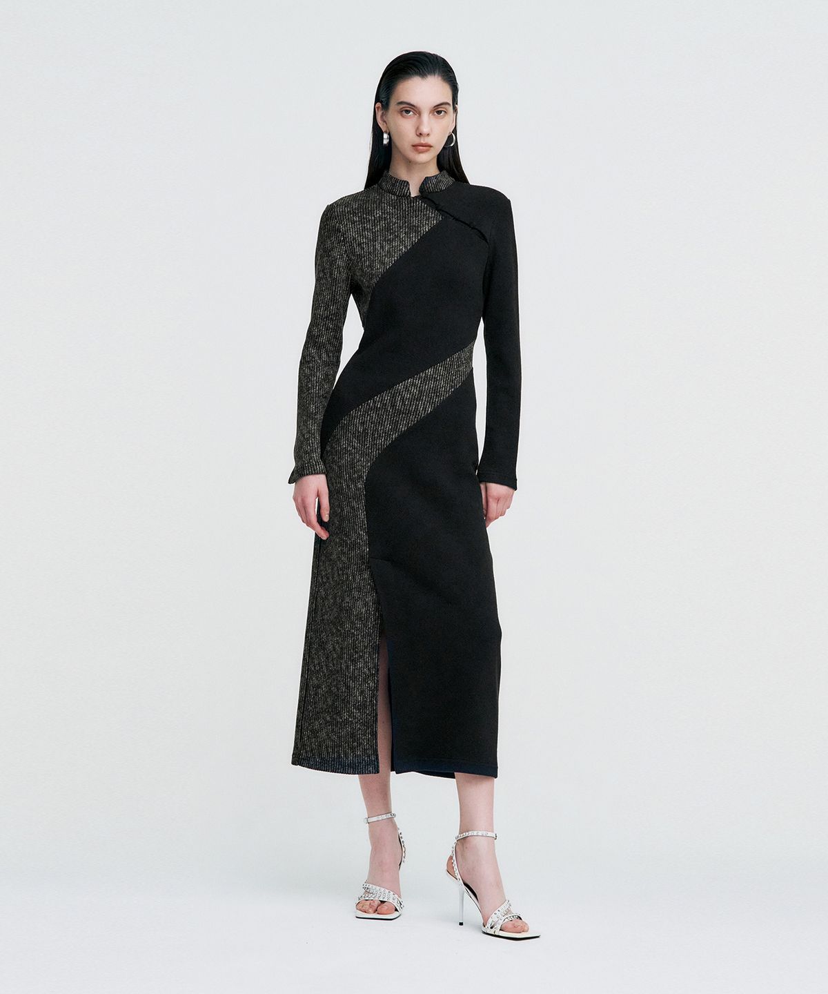 킴지수(KIMZISU) Melange Rib Panelled Long Dress _ BLACK