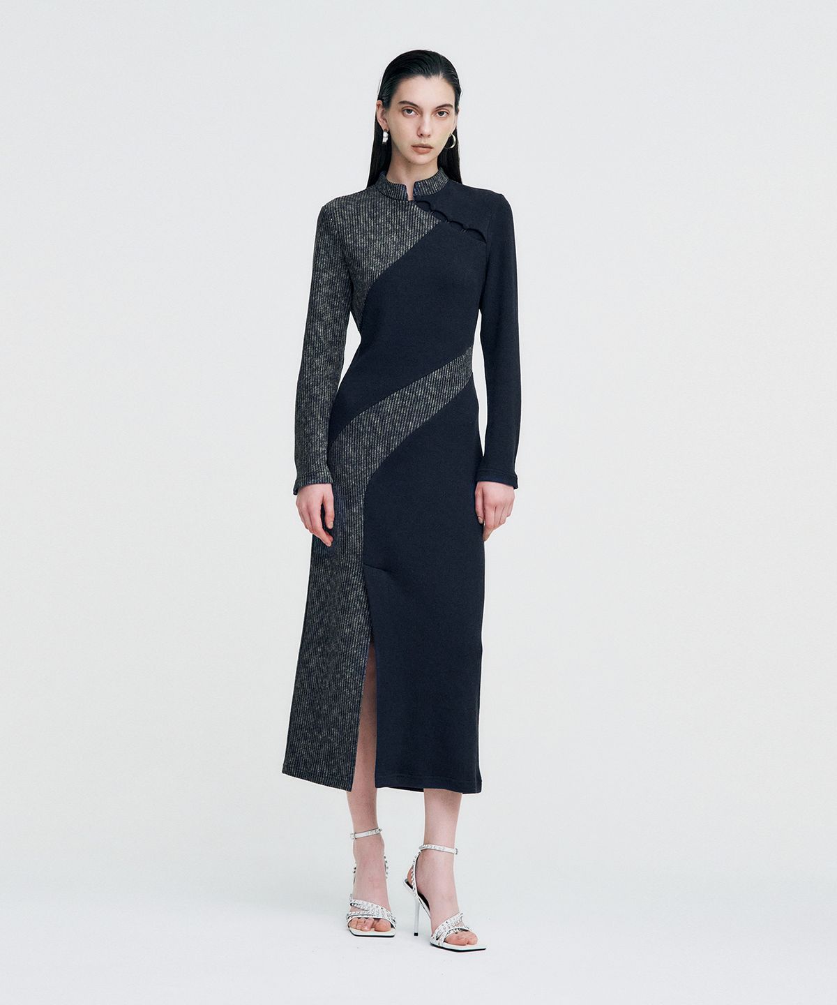 킴지수(KIMZISU) Melange Rib Panelled Long Dress _ NAVY